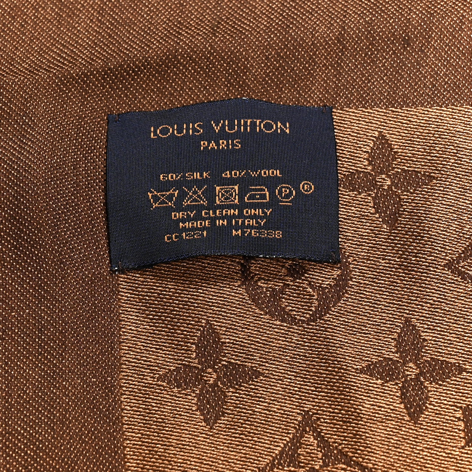 Wool Silk Monogram Denim Shawl Brown - Image 3