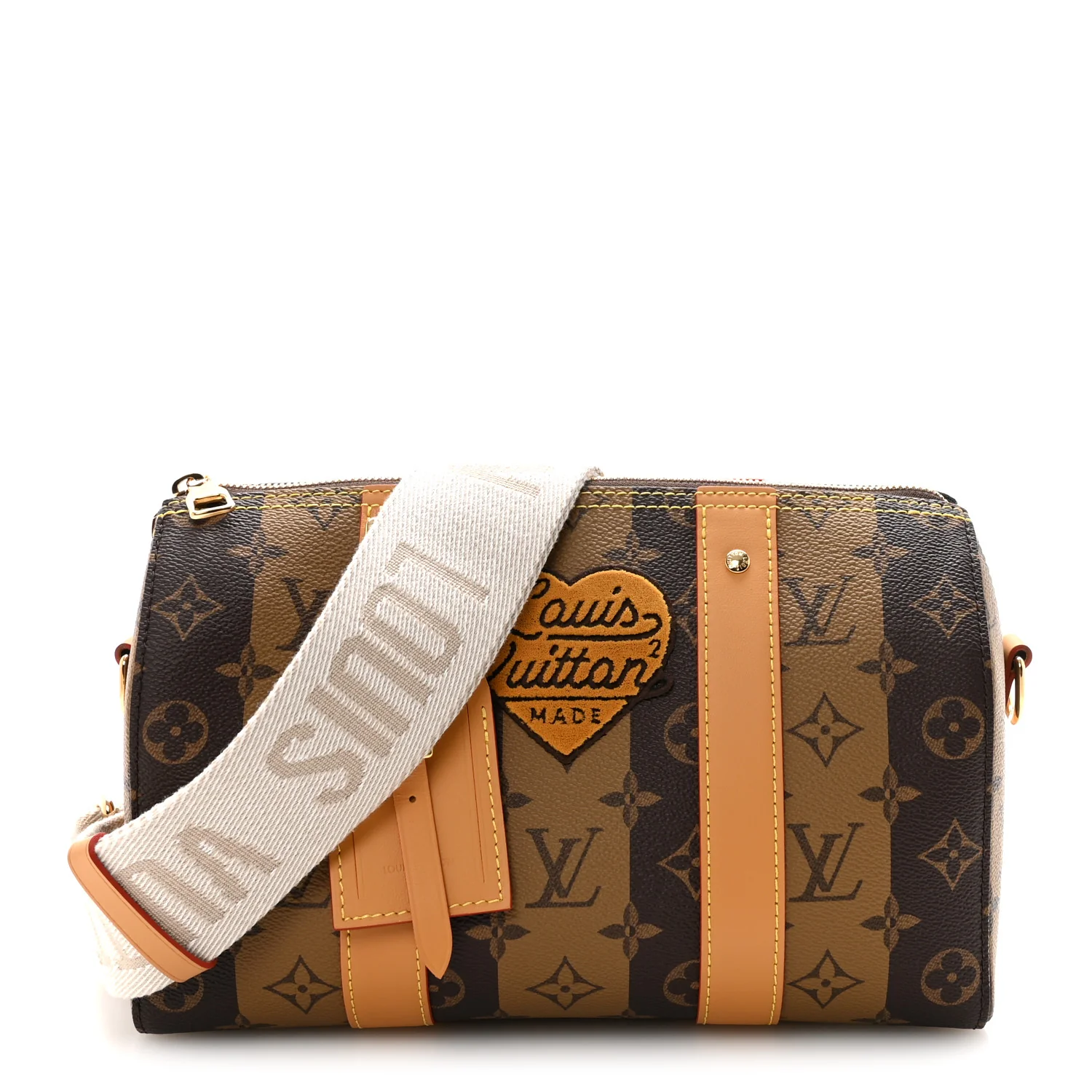X NIGO Reverse Monogram Stripes City Keepall Bandouliere Brown