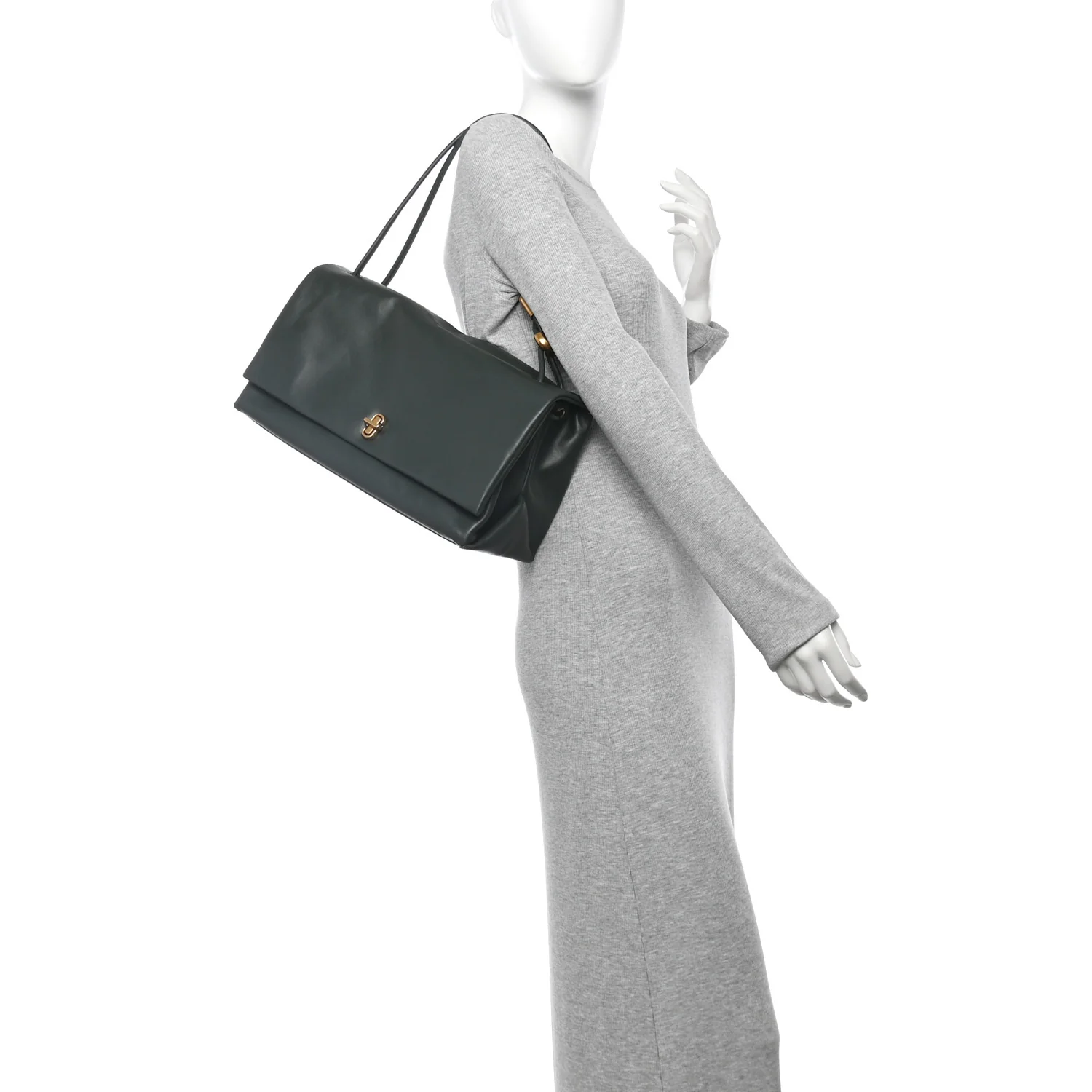 Calfskin Large Dual Shoulder Bag Green - Image 2