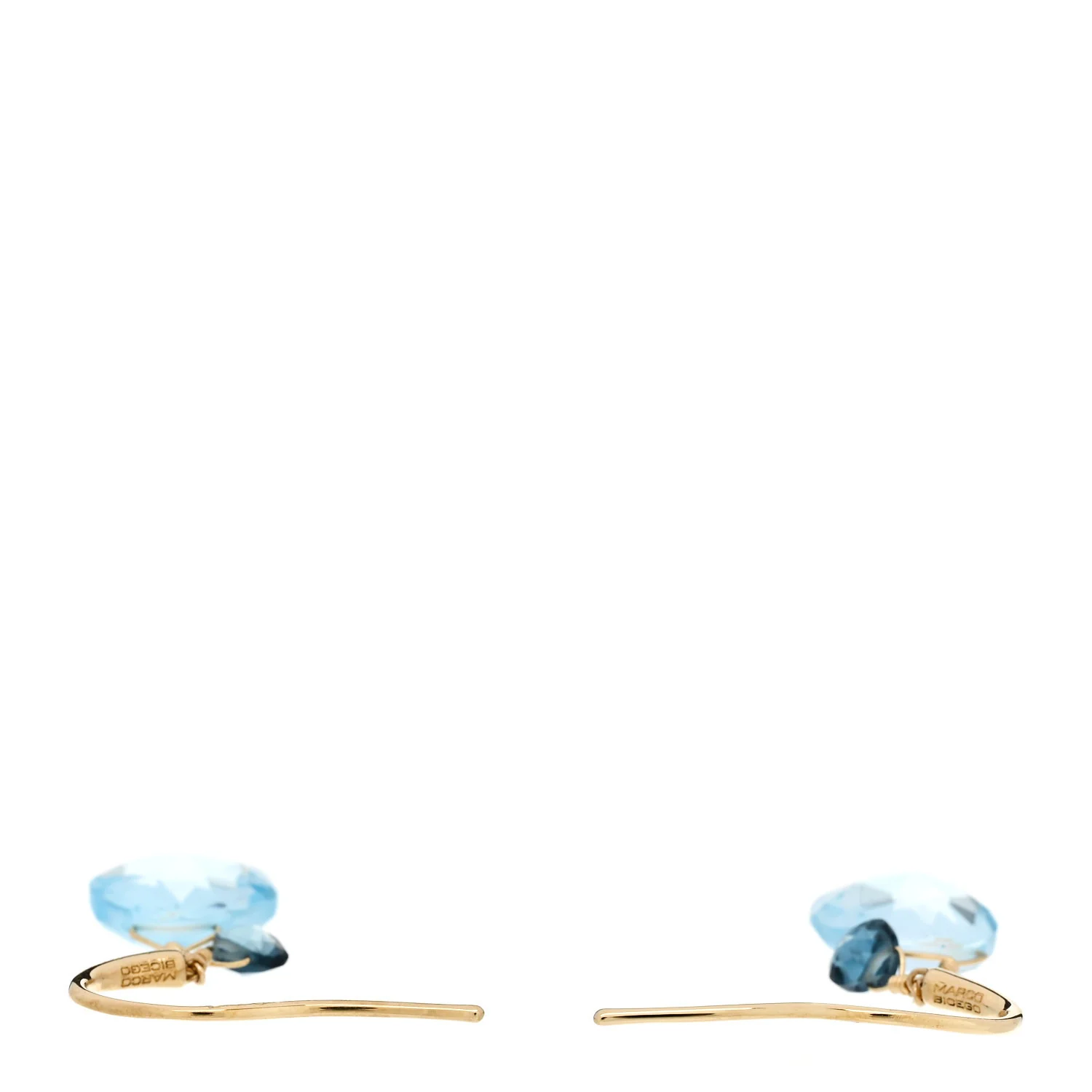 18K Yellow Gold Blue Topaz Paradise Hook Drop Earrings - Image 3