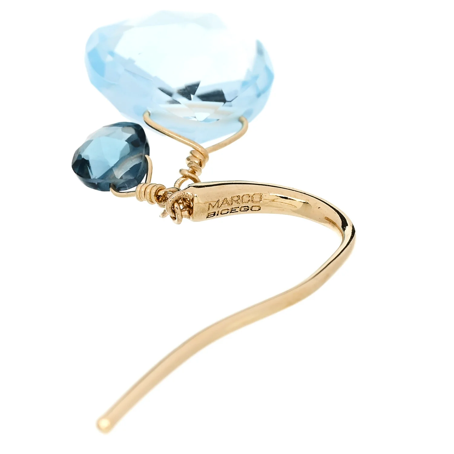 18K Yellow Gold Blue Topaz Paradise Hook Drop Earrings - Image 4