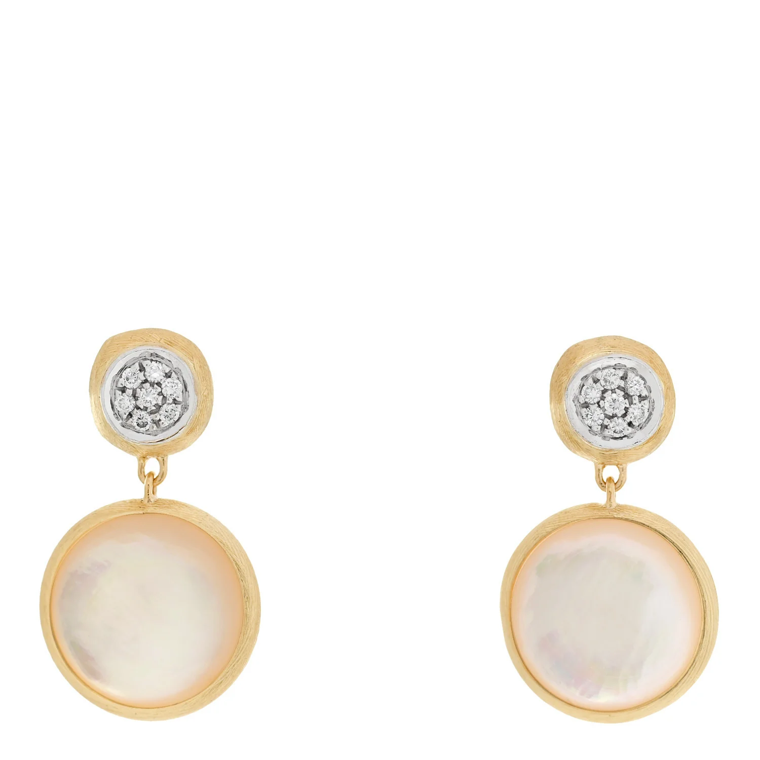 18K Yellow White Gold Diamond Mother of Pearl Jaipur Drop Earrings