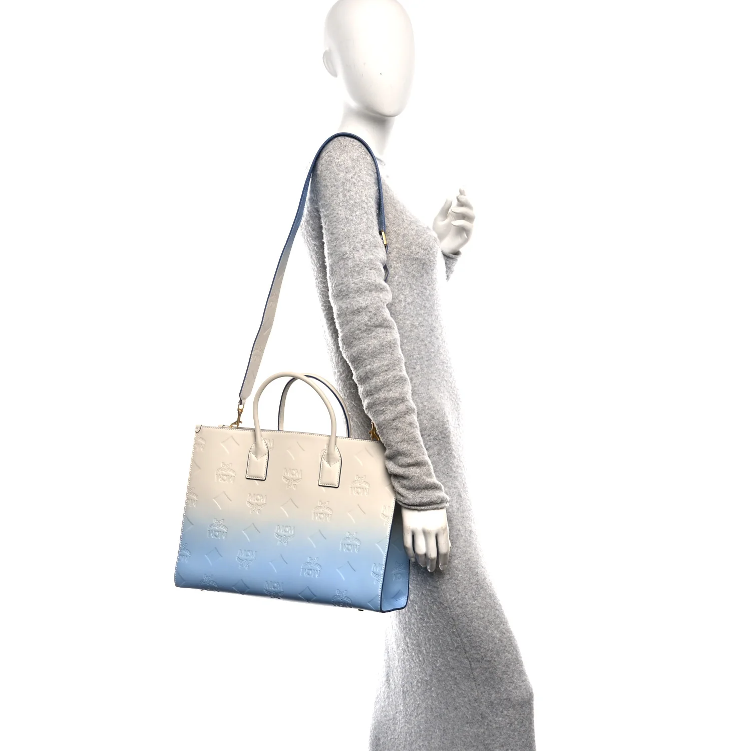 Calfskin Gradation Monogram Large Munchen Tote Blue - Image 2