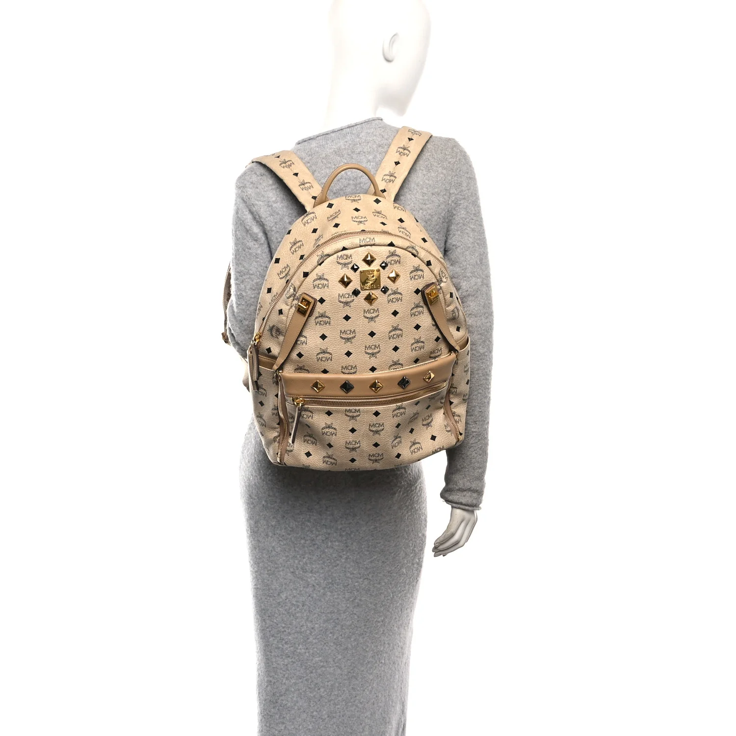 Visetos Studded Medium Dual Stark Backpack Beige - Image 2