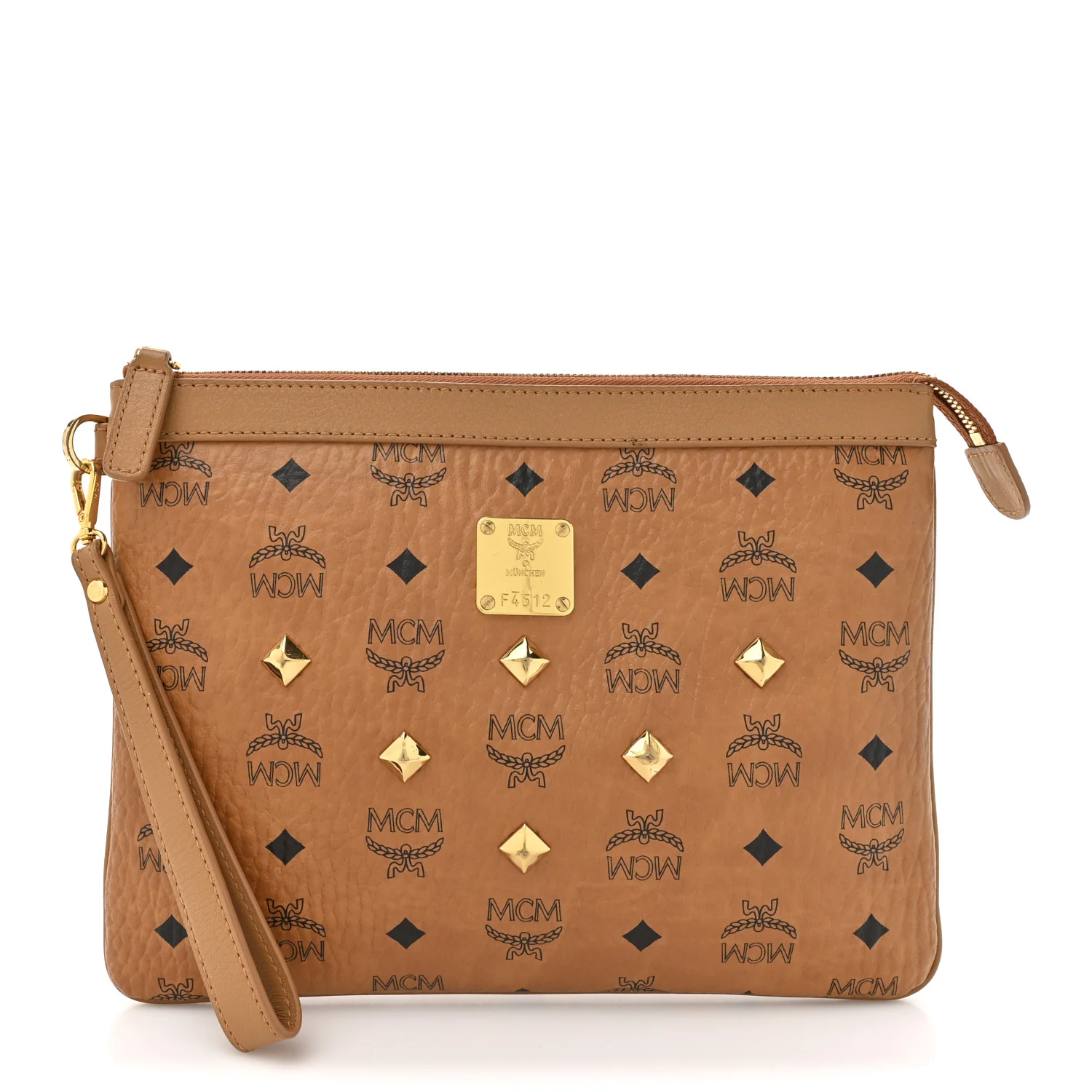 Visetos Studded Wristlet Pouch Cognac
