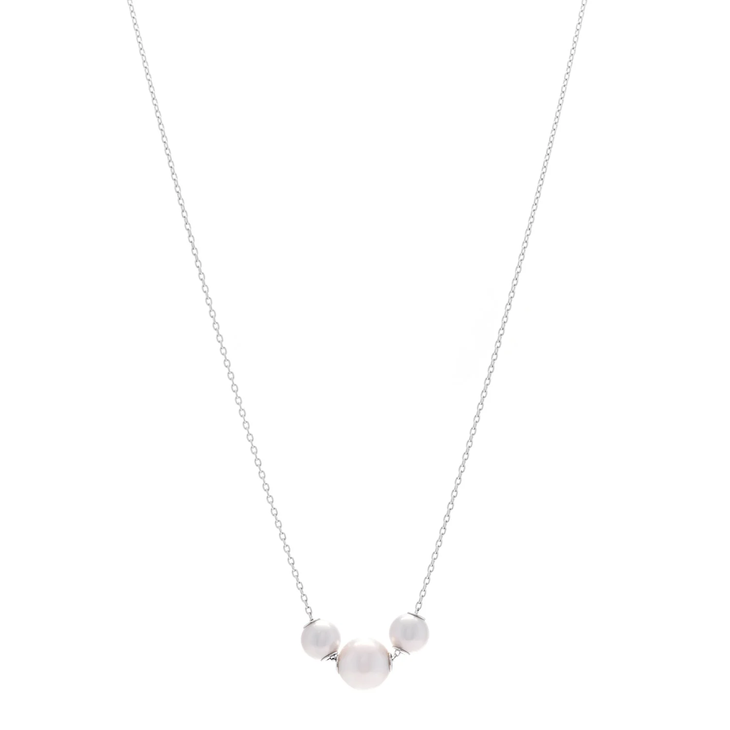 18K White Gold Diamond Akoya Cultured Pearl 5.5-8mm Pearls in Motion Necklace