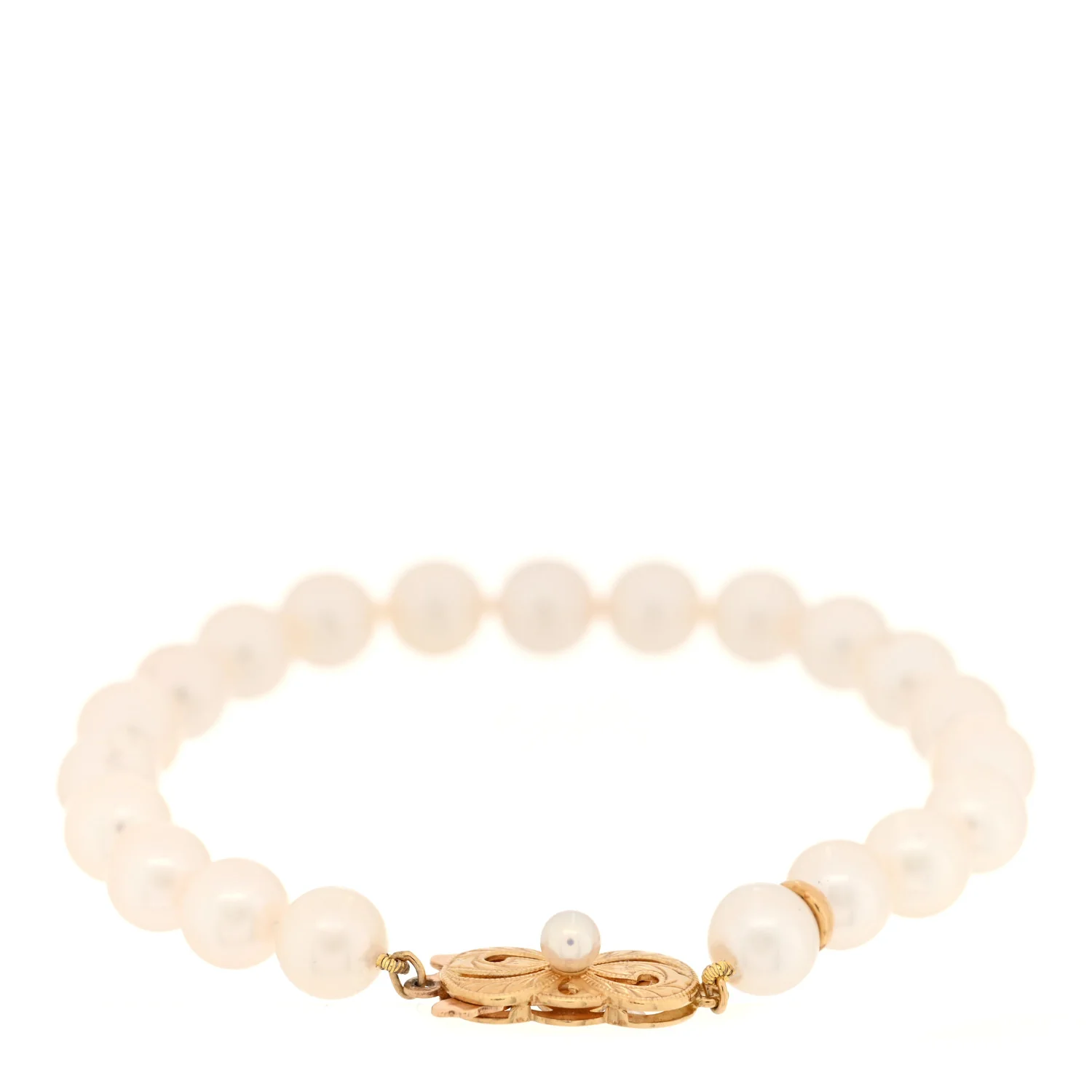 18K Yellow Gold Akoya Cultured Pearl 7.5-8mm Strand Bracelet - Image 2