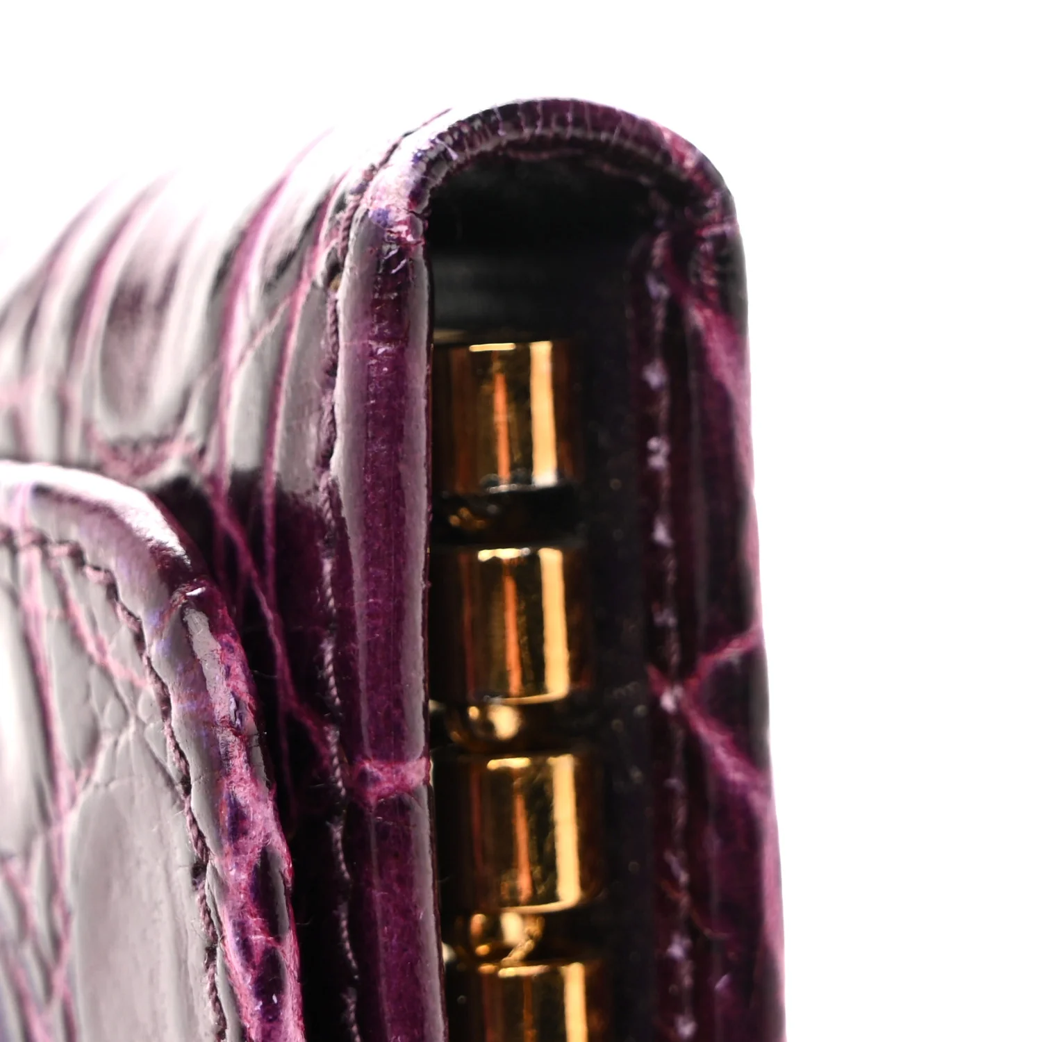 Calfskin Crocodile Embossed Card Holder Key Ring Petunia - Image 9