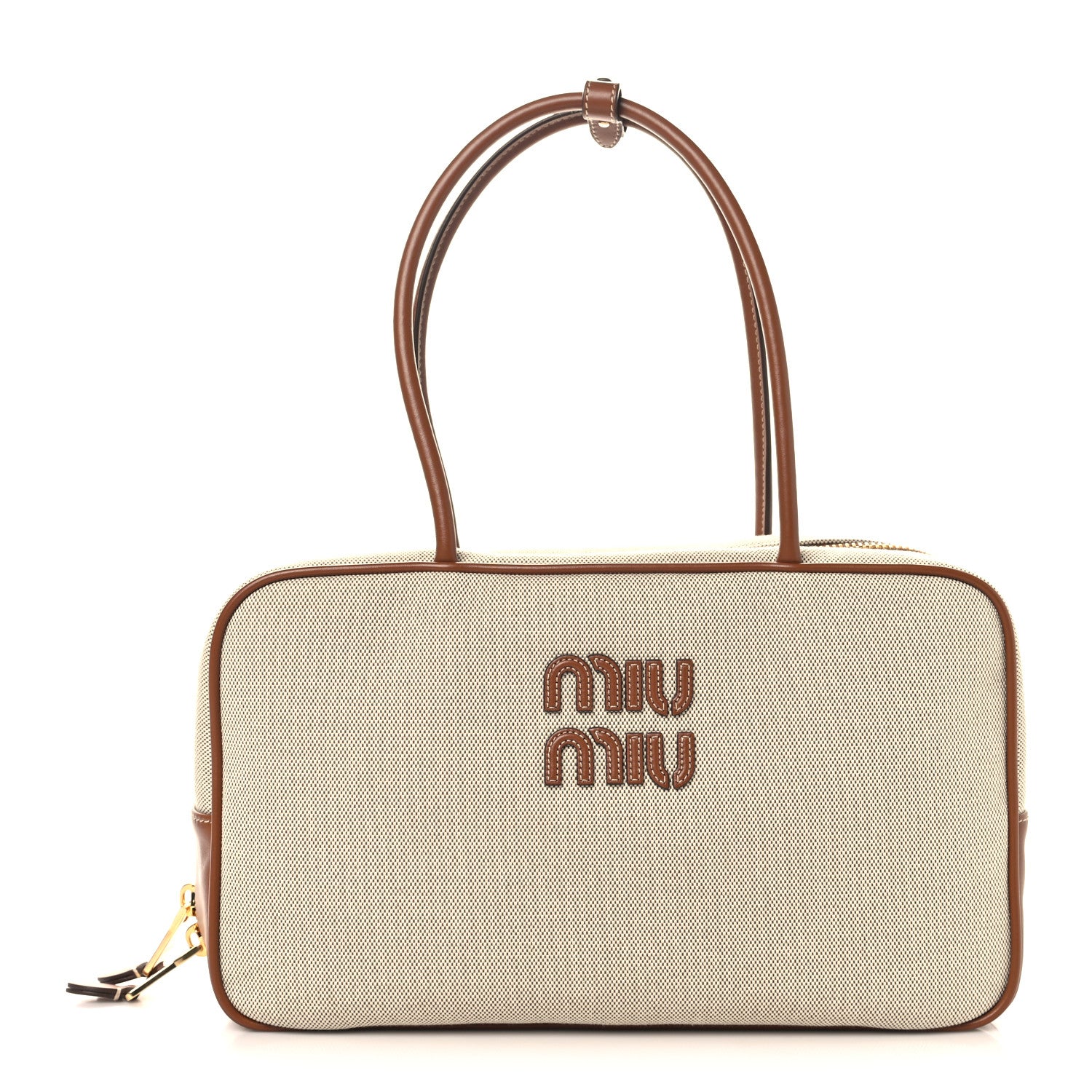 Canvas Calfskin Large Beau Top Handle Bag Naturale Brandy