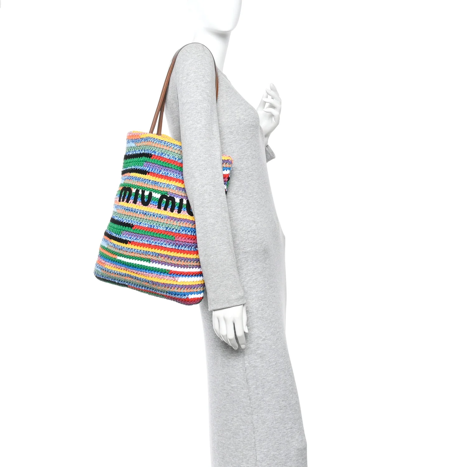 Cotton Crochet Stripe Vertical Tote Bag Multicolor - Image 2