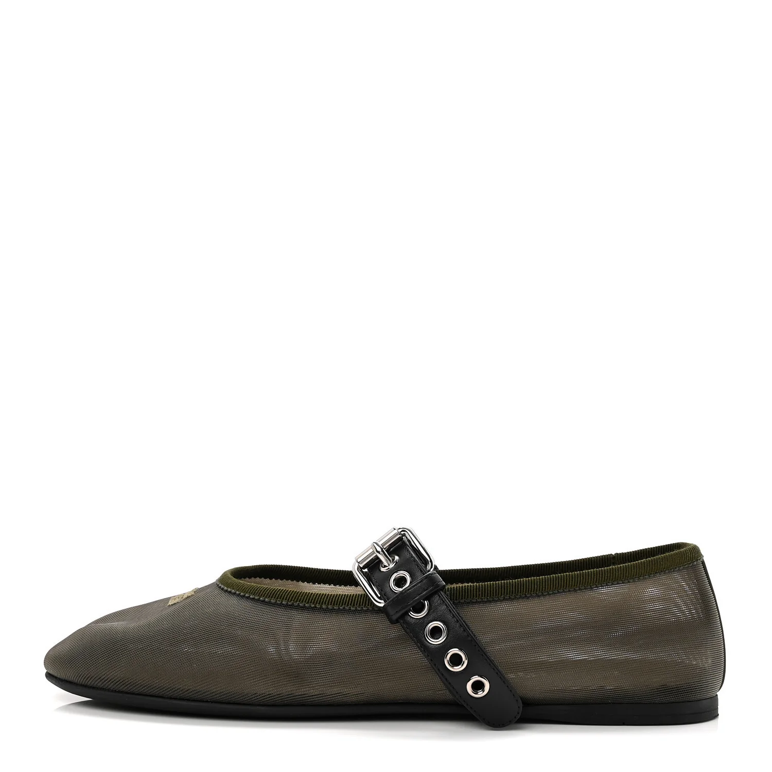 Mesh Buckle Ballerina Flats 39 Oliva
