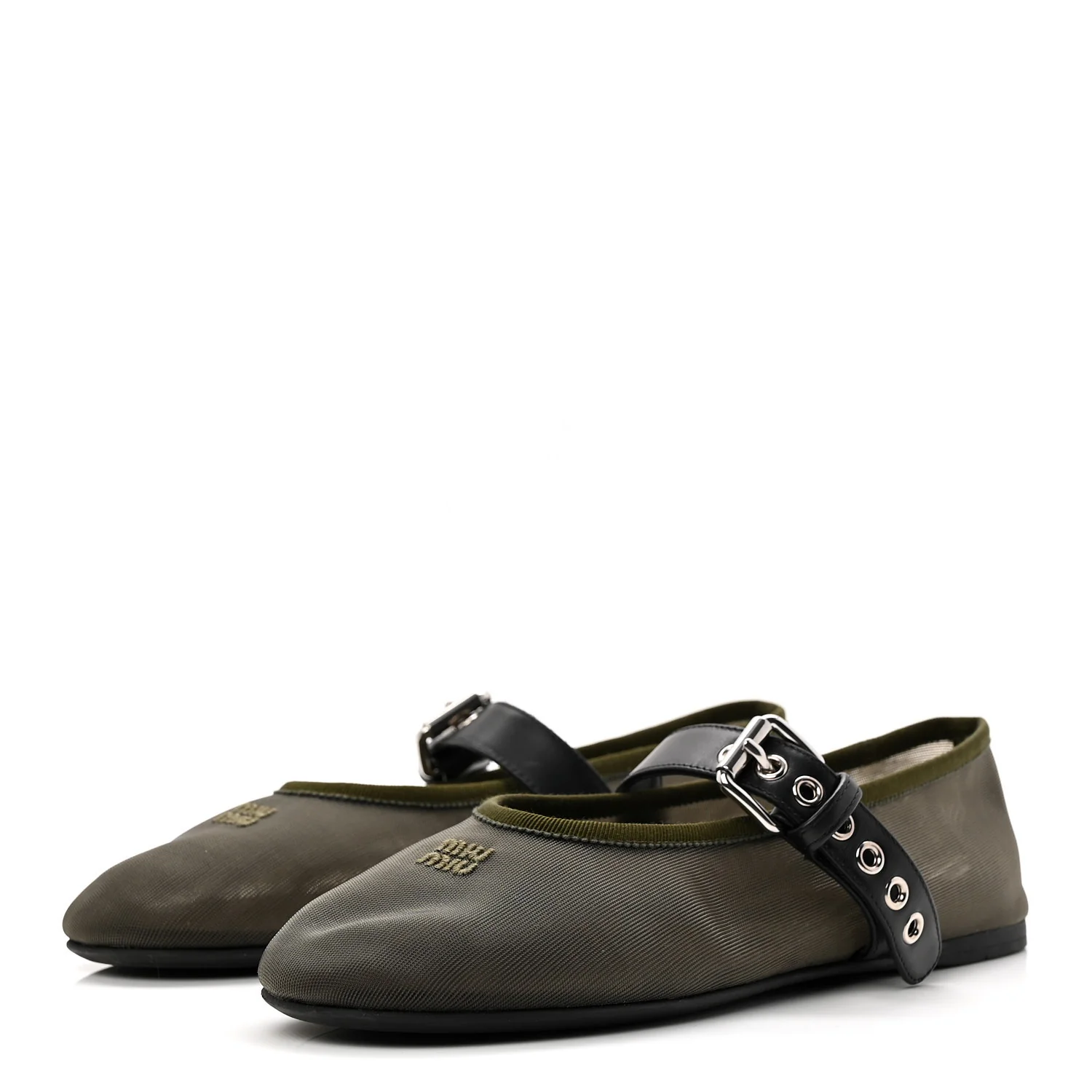 Mesh Buckle Ballerina Flats 39 Oliva - Image 3