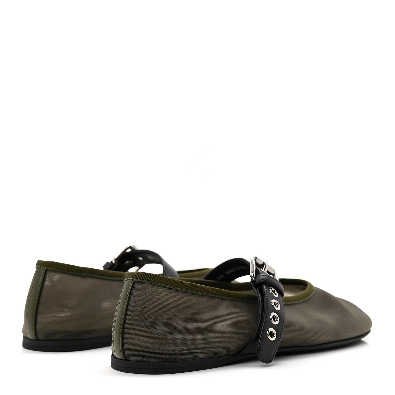 Mesh Buckle Ballerina Flats 39 Oliva - Image 4