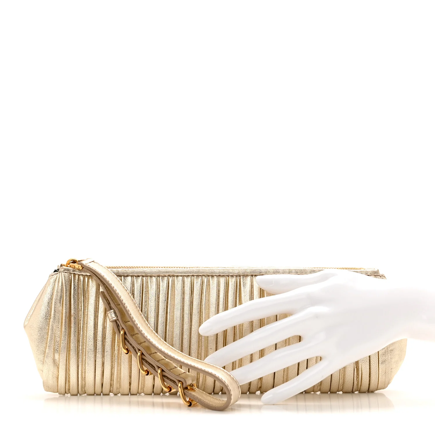 Metallic Nappa Plisse Long Clutch Gold - Image 2