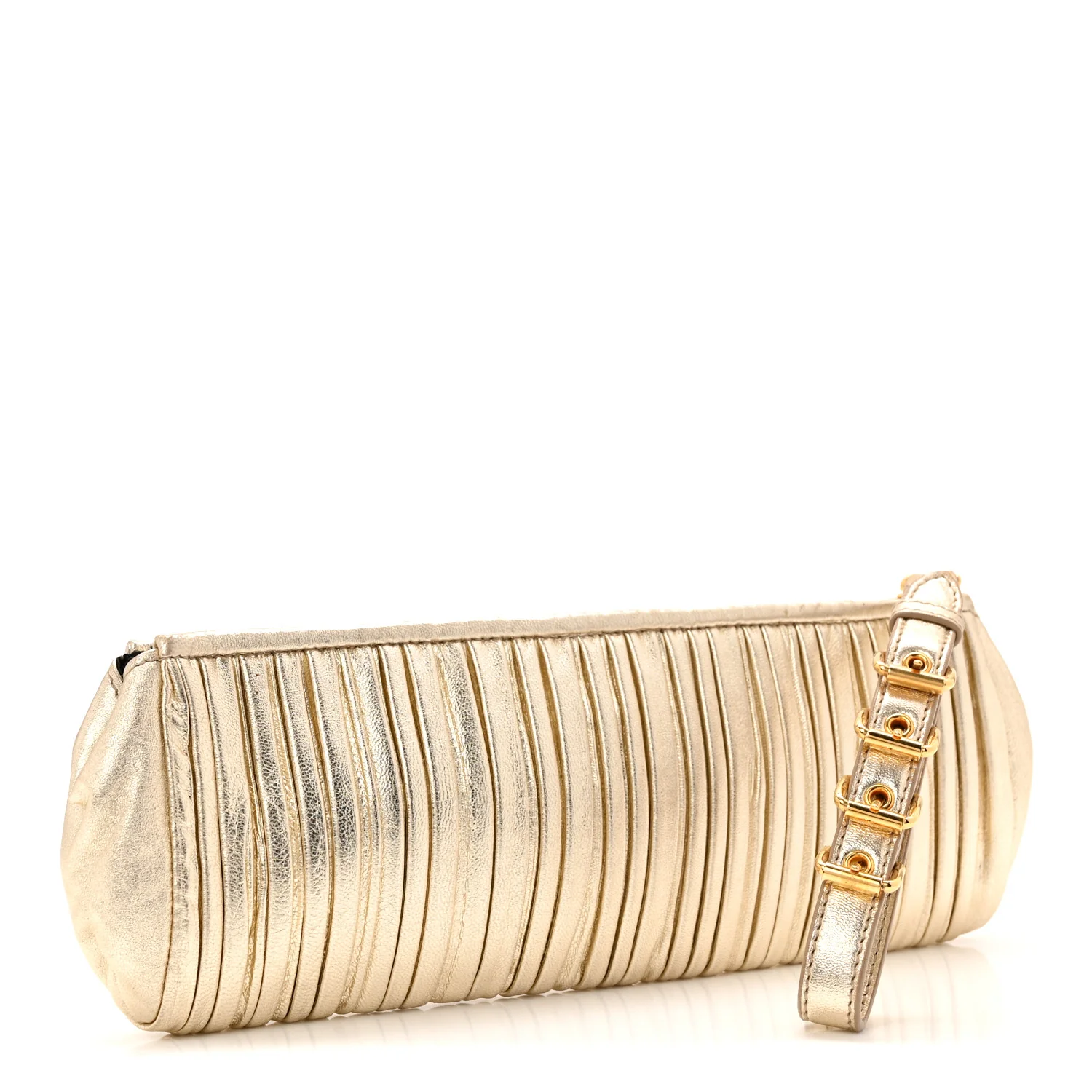 Metallic Nappa Plisse Long Clutch Gold - Image 3