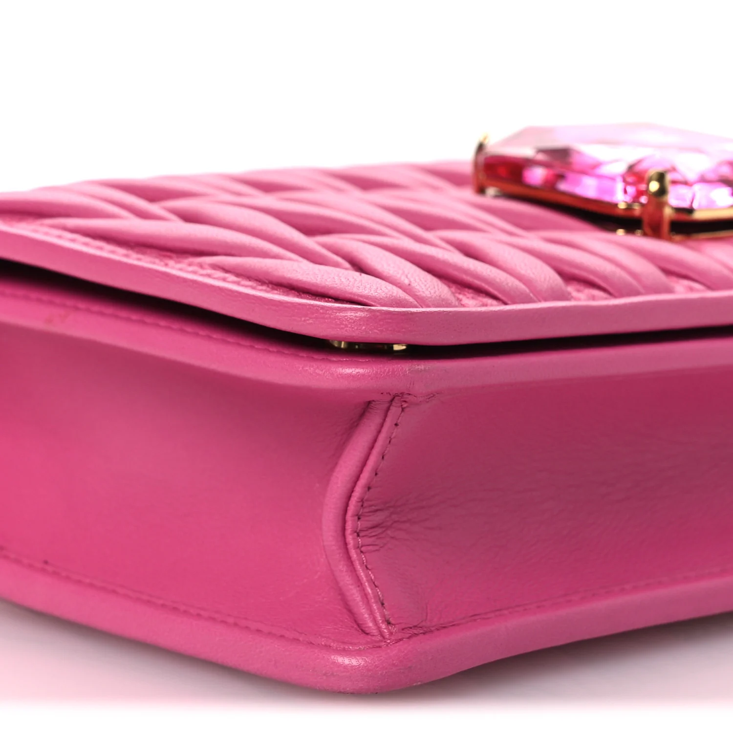 Nappa Matelasse Crystal Wallet On Chain  Fuxia - Image 9