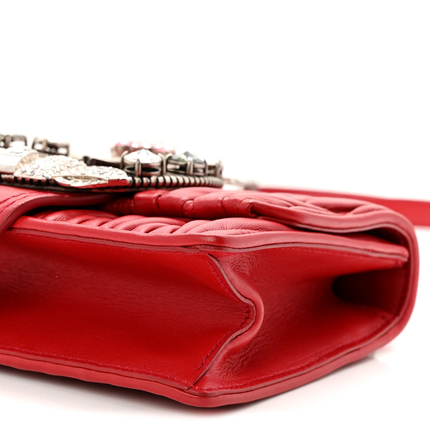 Nappa Matelasse Madras Crystal Embellished Shoulder Bag Fuoco - Image 10