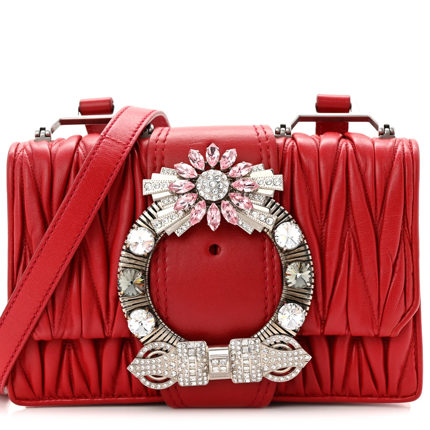 Nappa Matelasse Madras Crystal Embellished Shoulder Bag Fuoco - Image 8