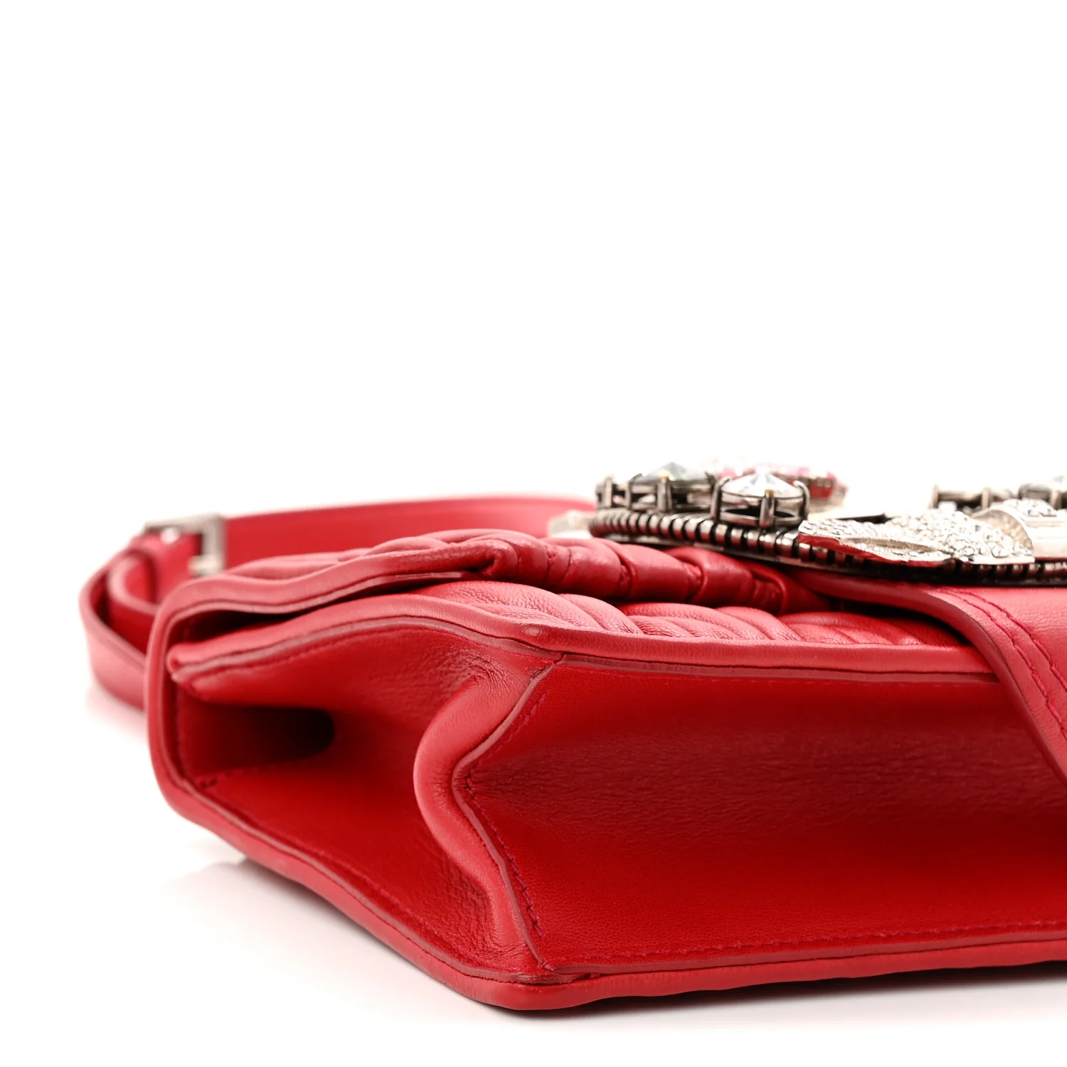 Nappa Matelasse Madras Crystal Embellished Shoulder Bag Fuoco - Image 9