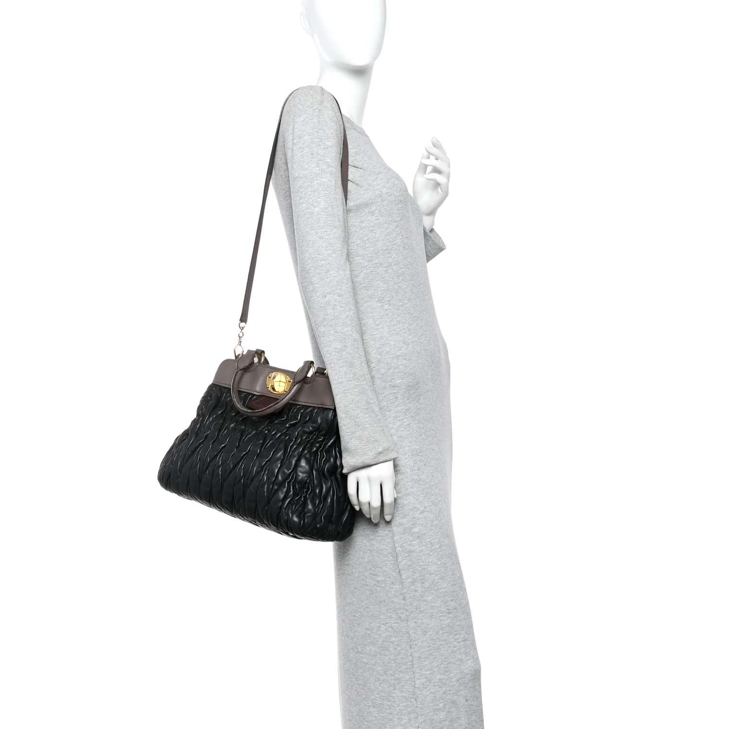 Nappa Matelasse Turnlock Hobo Black Brown - Image 2
