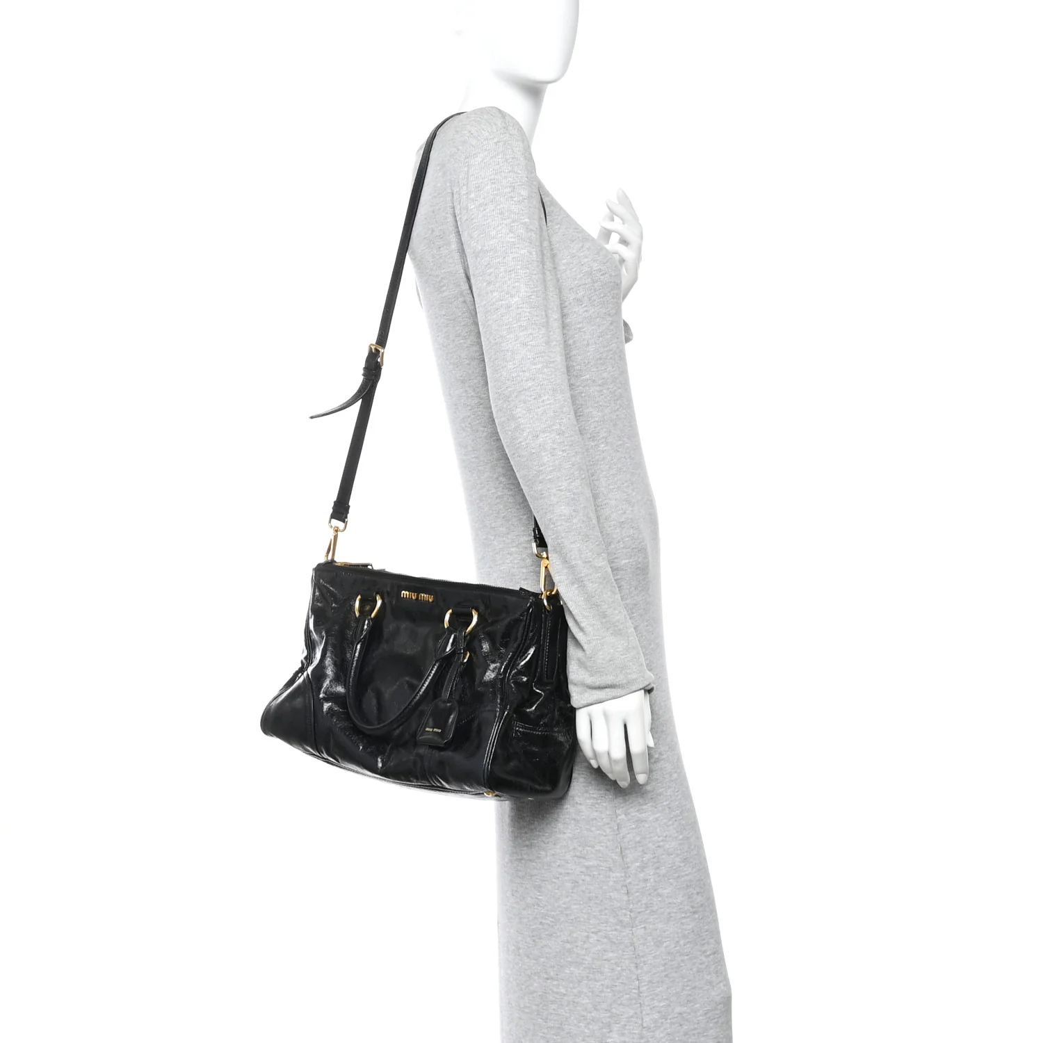 Vitello Shine Top Handle Satchel Black - Image 2