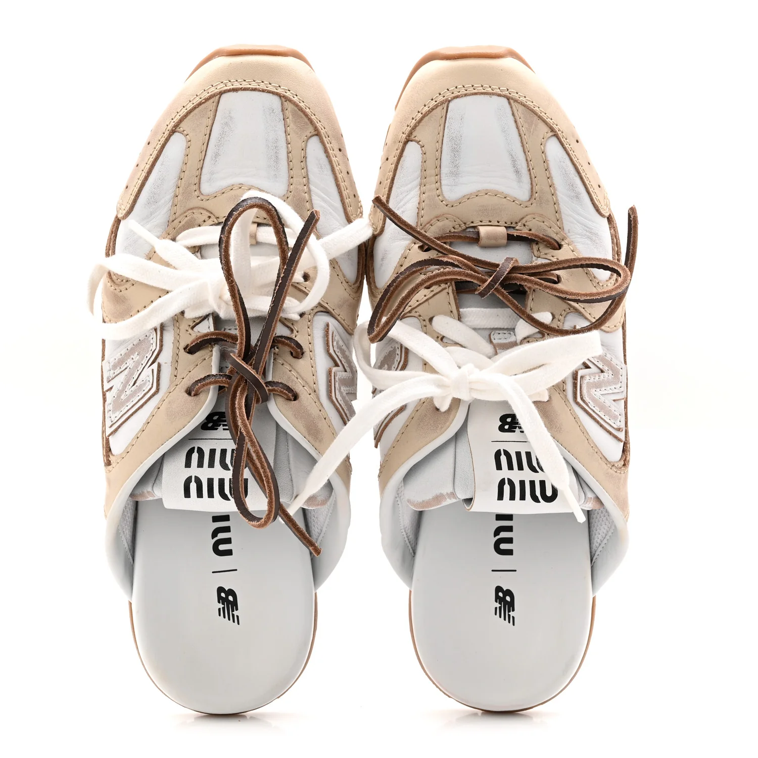 X NEW BALANCE Bleached Calfskin 530 SL Slip-On Sneakers Mules 35.5 Travertine Grey White - Image 2