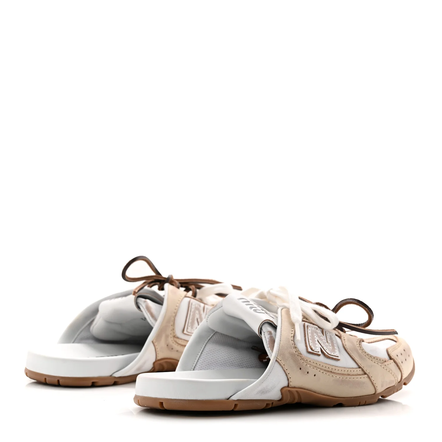 X NEW BALANCE Bleached Calfskin 530 SL Slip-On Sneakers Mules 35.5 Travertine Grey White - Image 5
