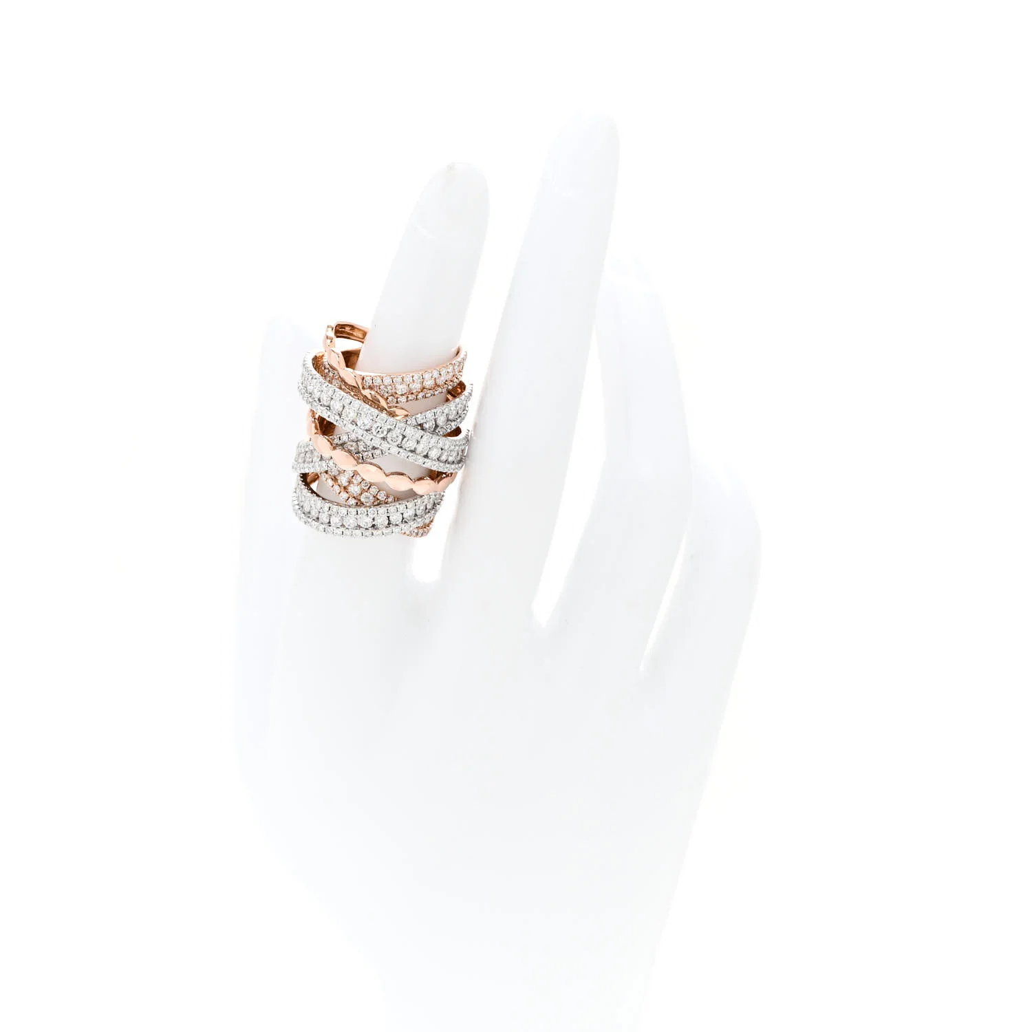 18K Rose White Gold Diamond 4.90ctw Elongated Crossover Ring 54 7 - Image 2