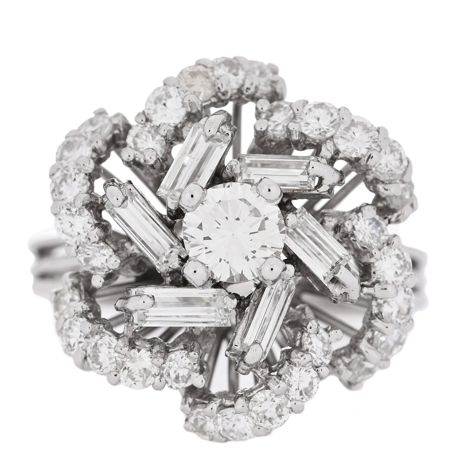 18K White Gold Diamond 1.80ctw Flower Spiral Cocktail Ring 52 6