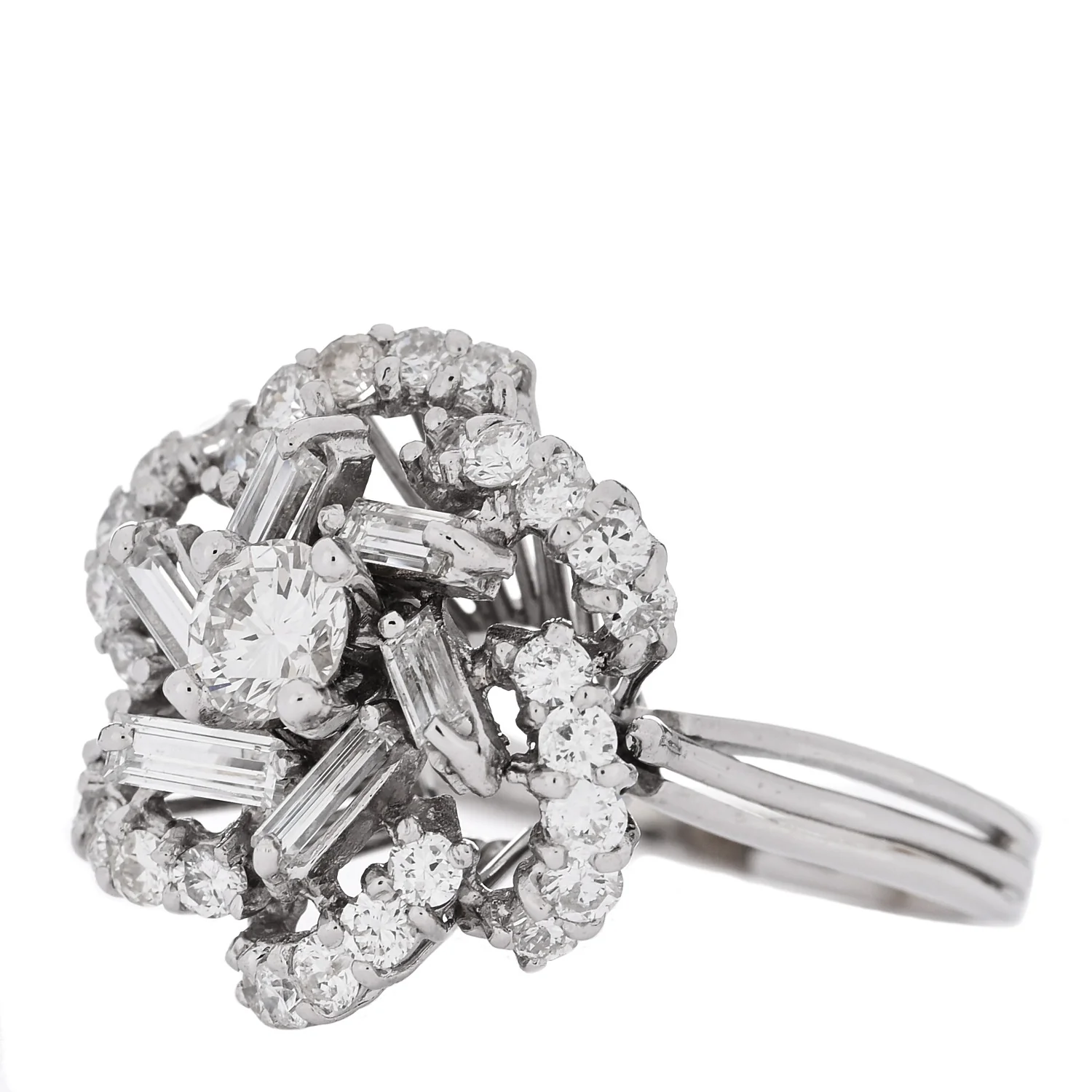 18K White Gold Diamond 1.80ctw Flower Spiral Cocktail Ring 52 6 - Image 3