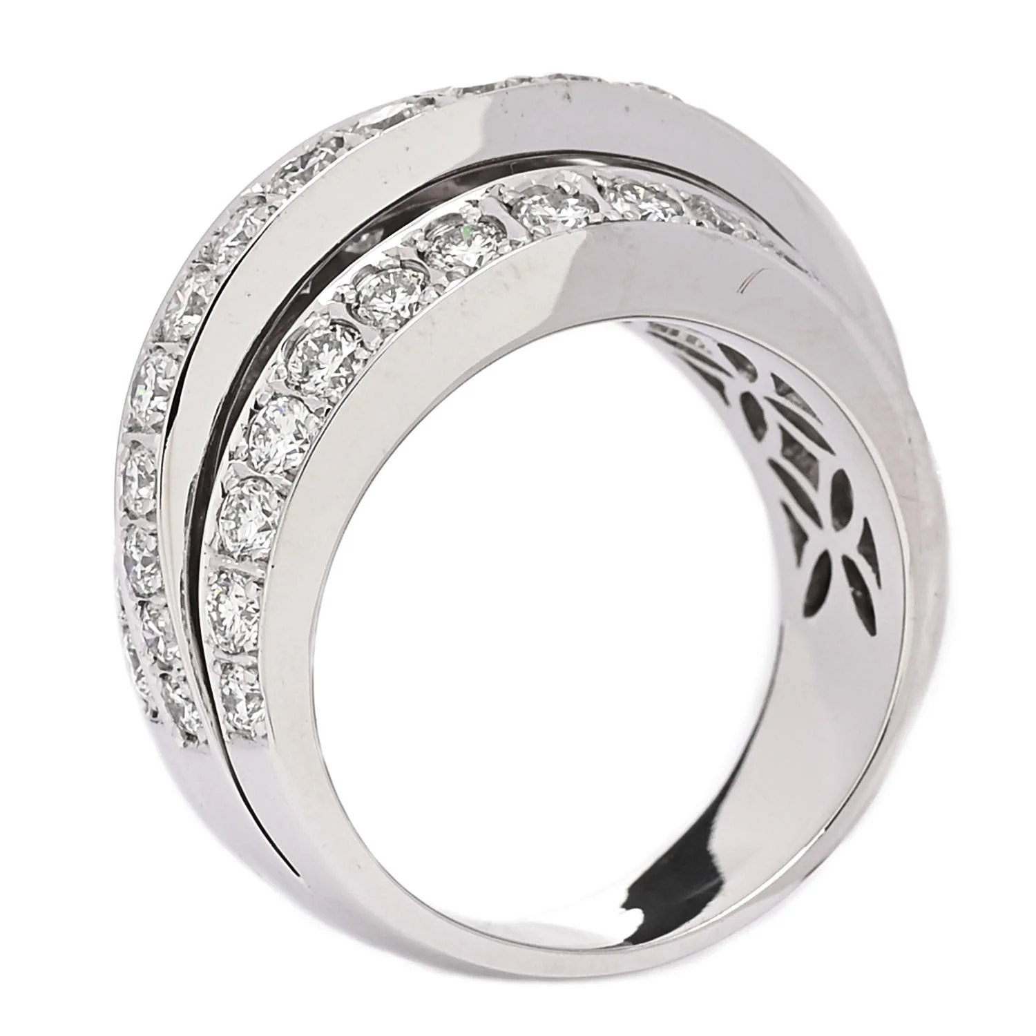 18K White Gold Diamond 2.45ctw Three-Row Ring 56 7.5 - Image 6