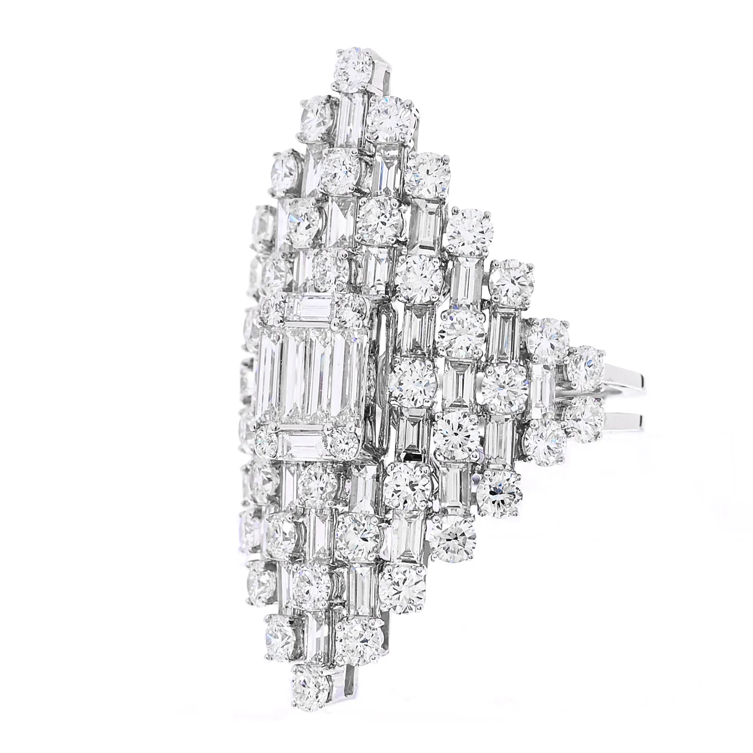 18K White Gold Diamond 2.95ctw Round Baguette Cut Cocktail Ring 53 6.5 - Image 3