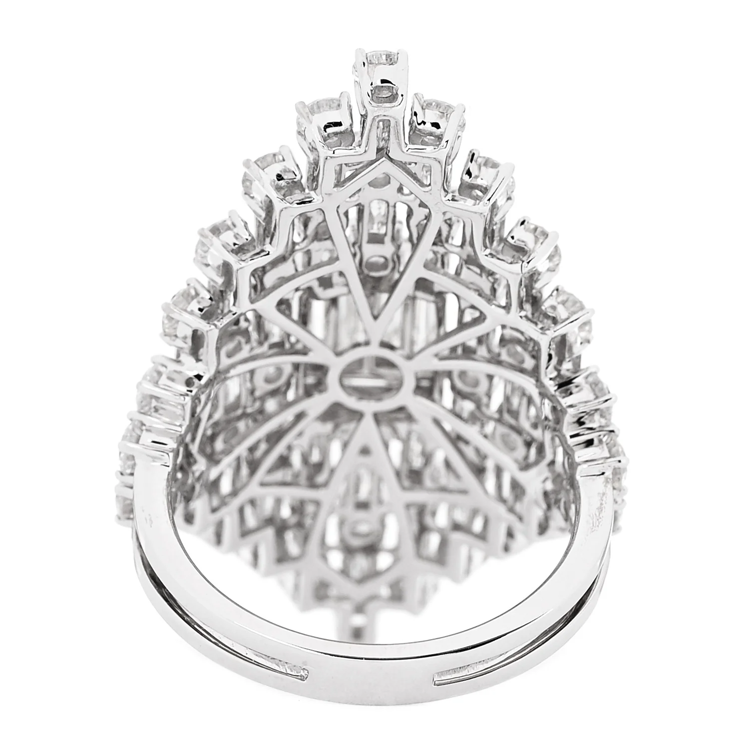 18K White Gold Diamond 2.95ctw Round Baguette Cut Cocktail Ring 53 6.5 - Image 4