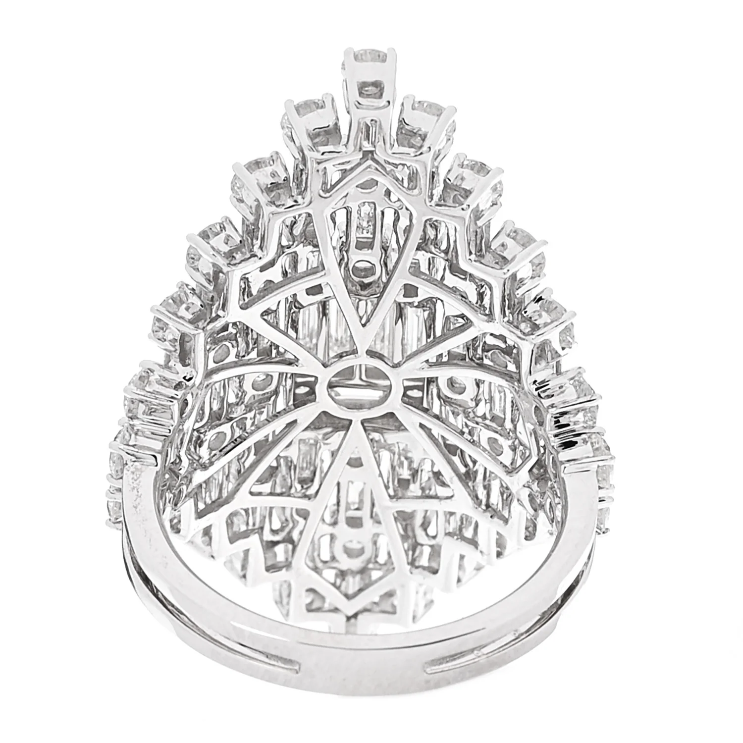 18K White Gold Diamond 2.95ctw Round Baguette Cut Cocktail Ring 53 6.5 - Image 7