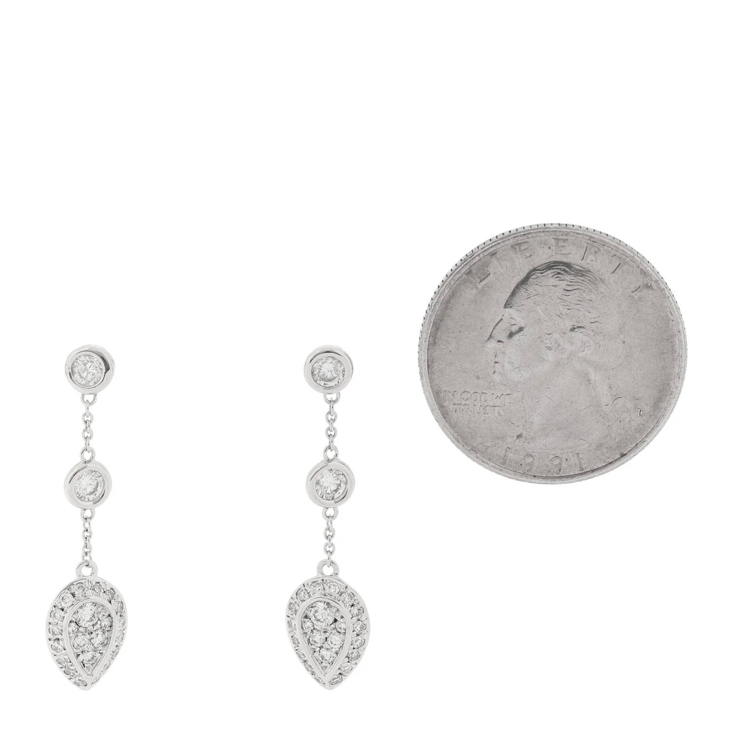 18K White Gold Diamond .80ctw Drop Earrings - Image 2