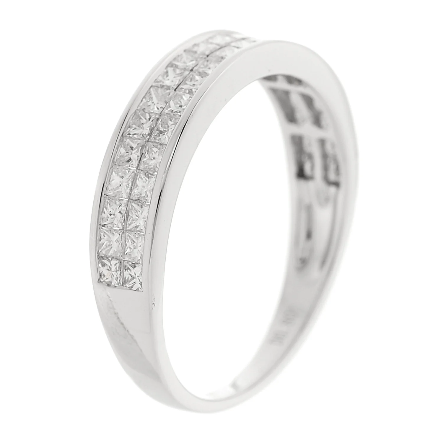 18K White Gold Diamond .80ctw Princess Cut Half Eternity Band Ring 52 6 - Image 6