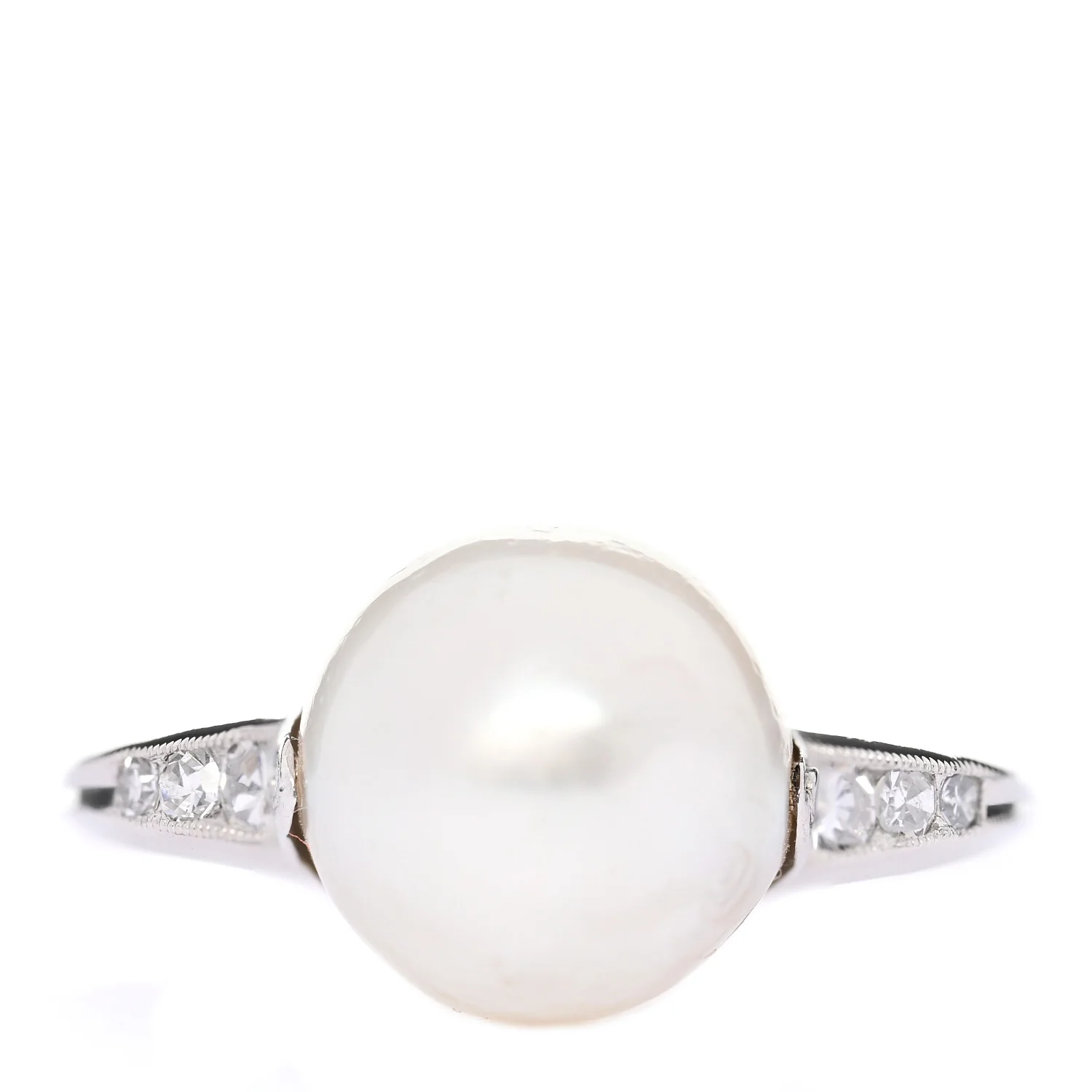 Platinum Diamond Cultured Pearl 8-8.5mm Milgrain Ring 46 3.75
