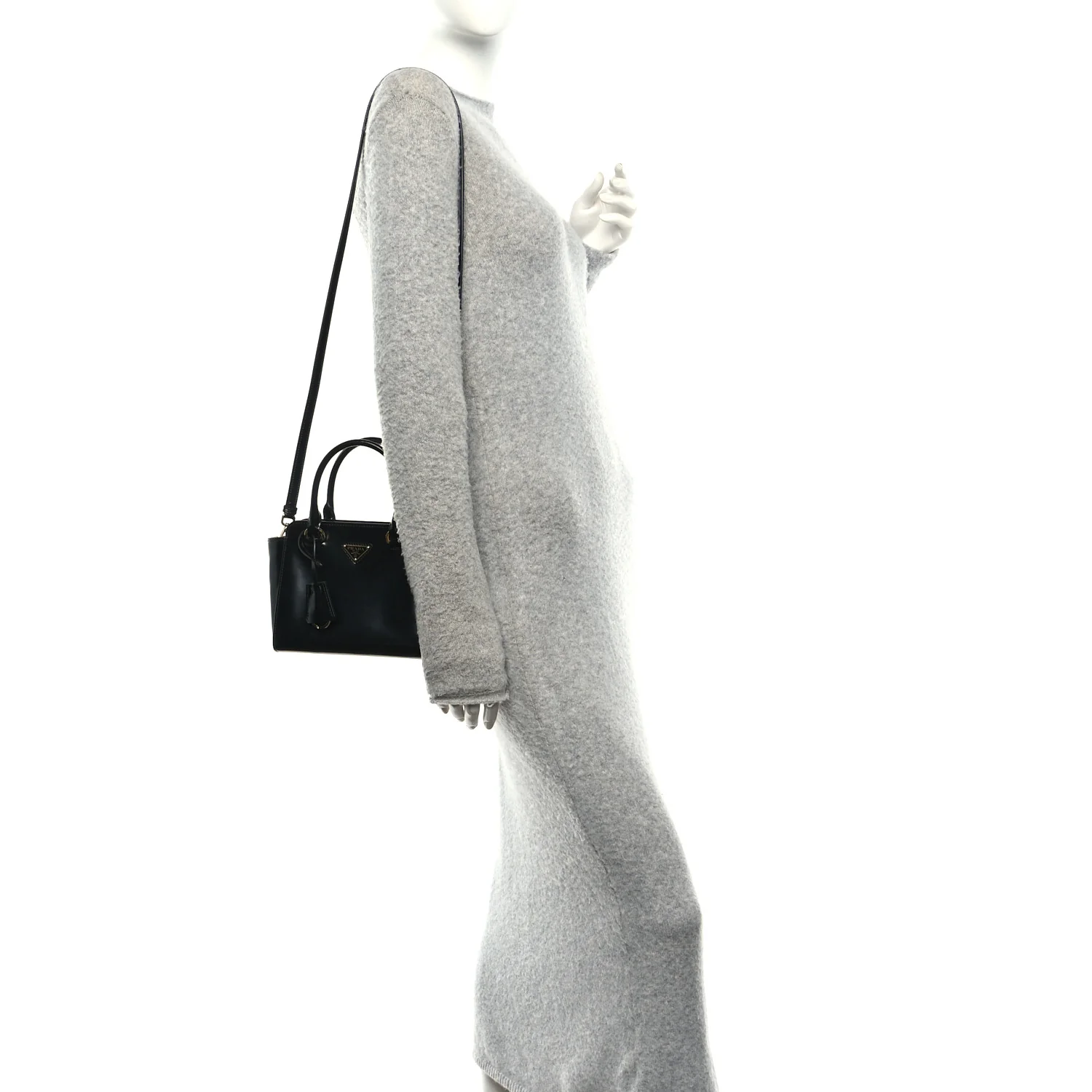 Brushed Calfskin Mini Zippered Crossbody Tote Black - Image 2