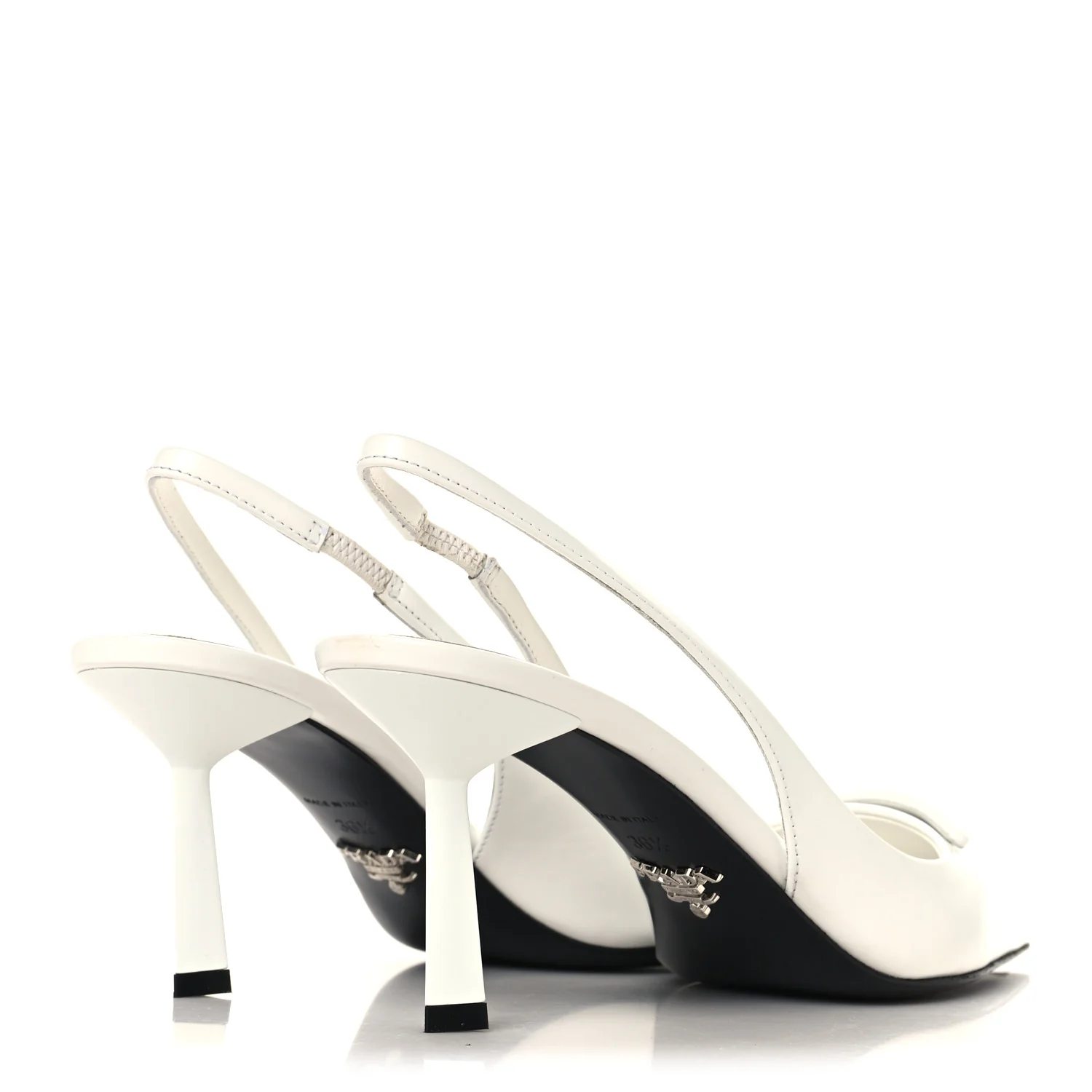 Calfskin Triangle Logo Pointed Toe 75mm Slingback Pumps 36.5 White - Image 5