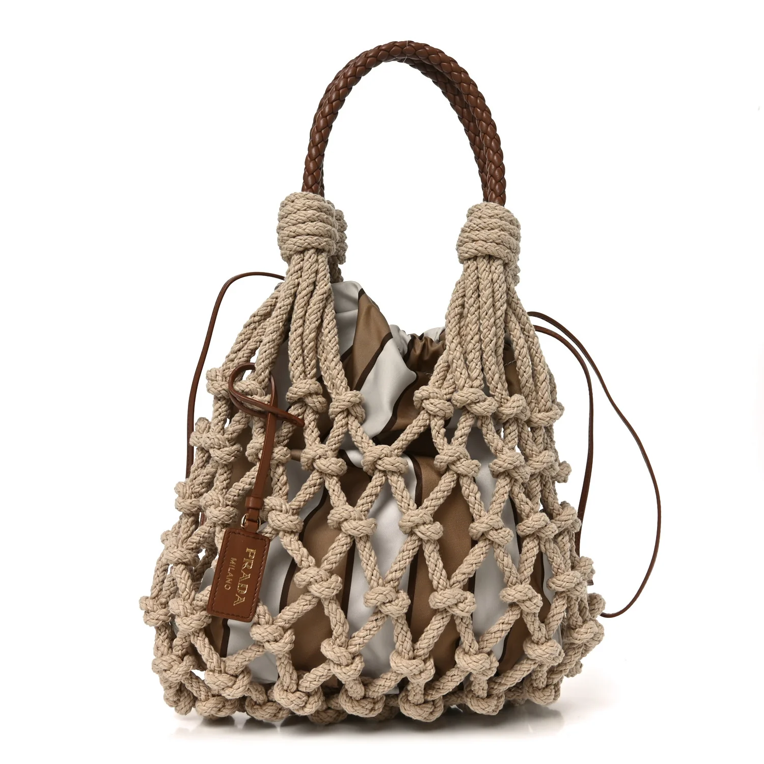 Cotton Macrame Noue Medium Bag Cord Camel Beige