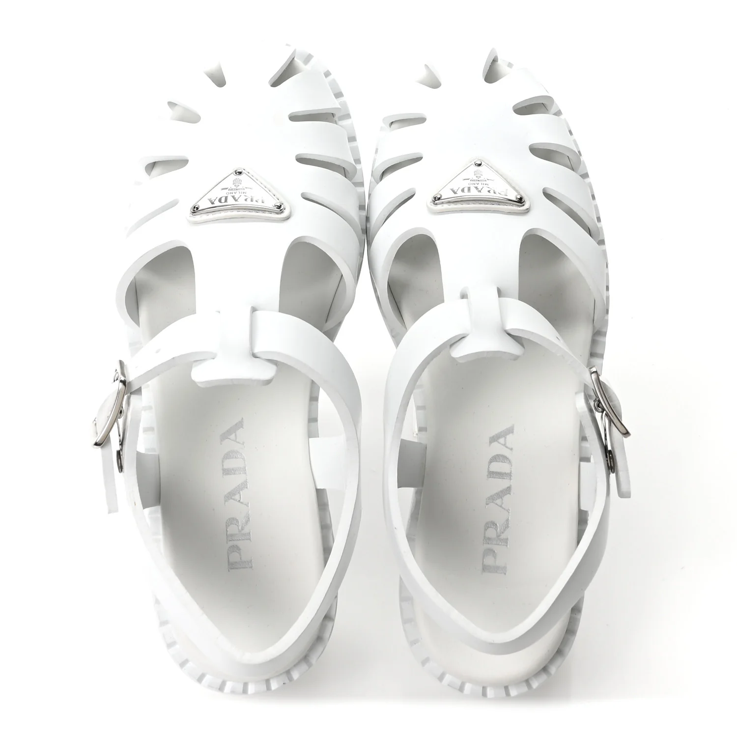 Foam Rubber Metal Triangle Logo 50mm Cage Sandals 39 White - Image 2