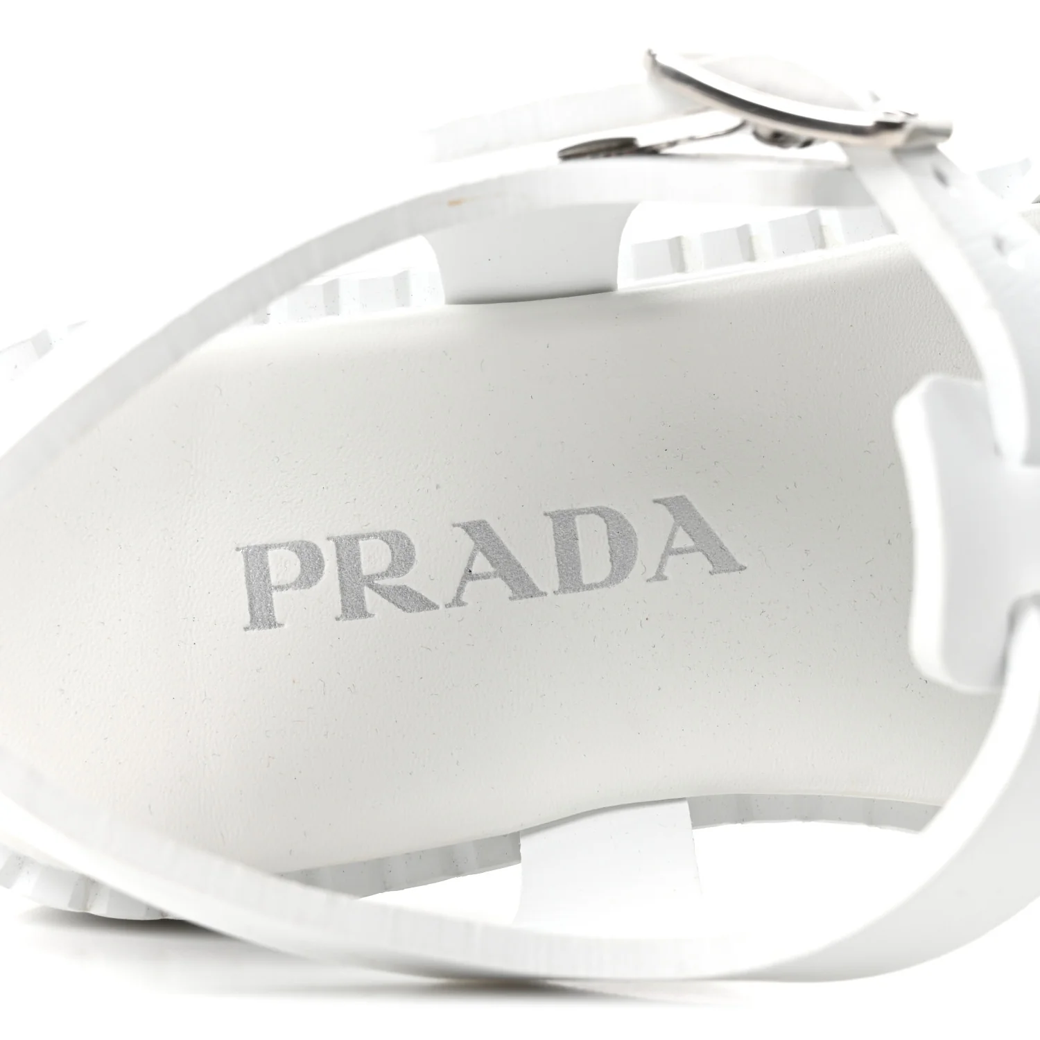 Foam Rubber Metal Triangle Logo 50mm Cage Sandals 39 White - Image 8