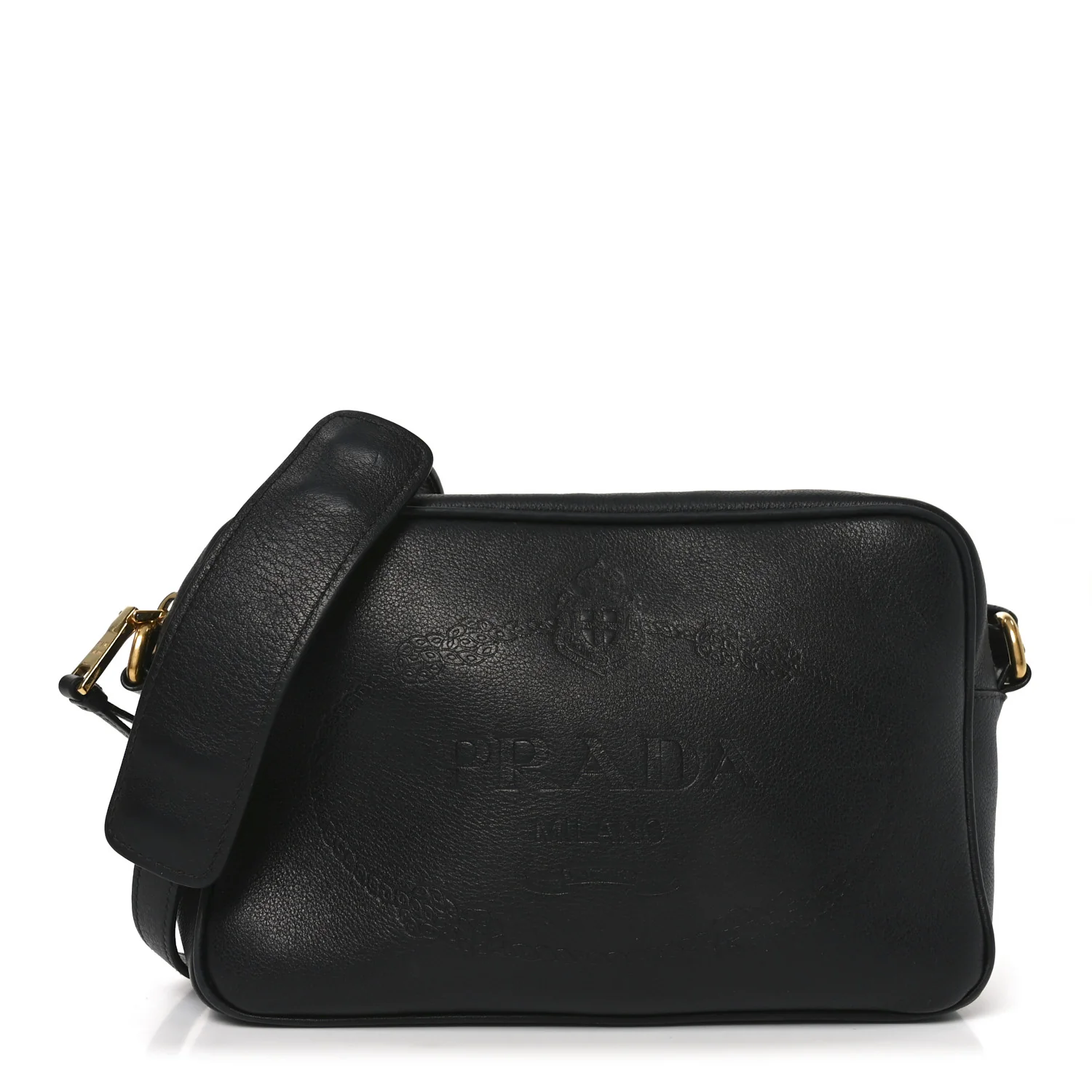 Glace Calfskin Embossed Logo Crossbody Black