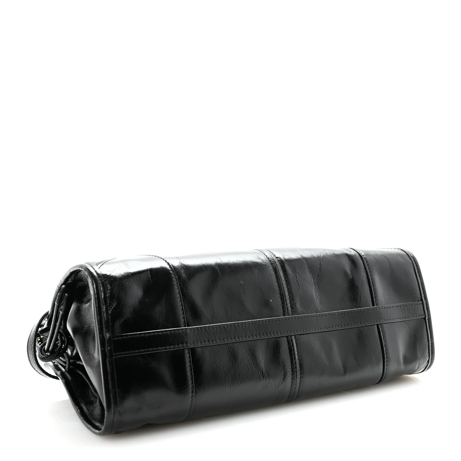 Glossy Calfskin Triangle Medium Bonnie Shoulder Bag Black - Image 4