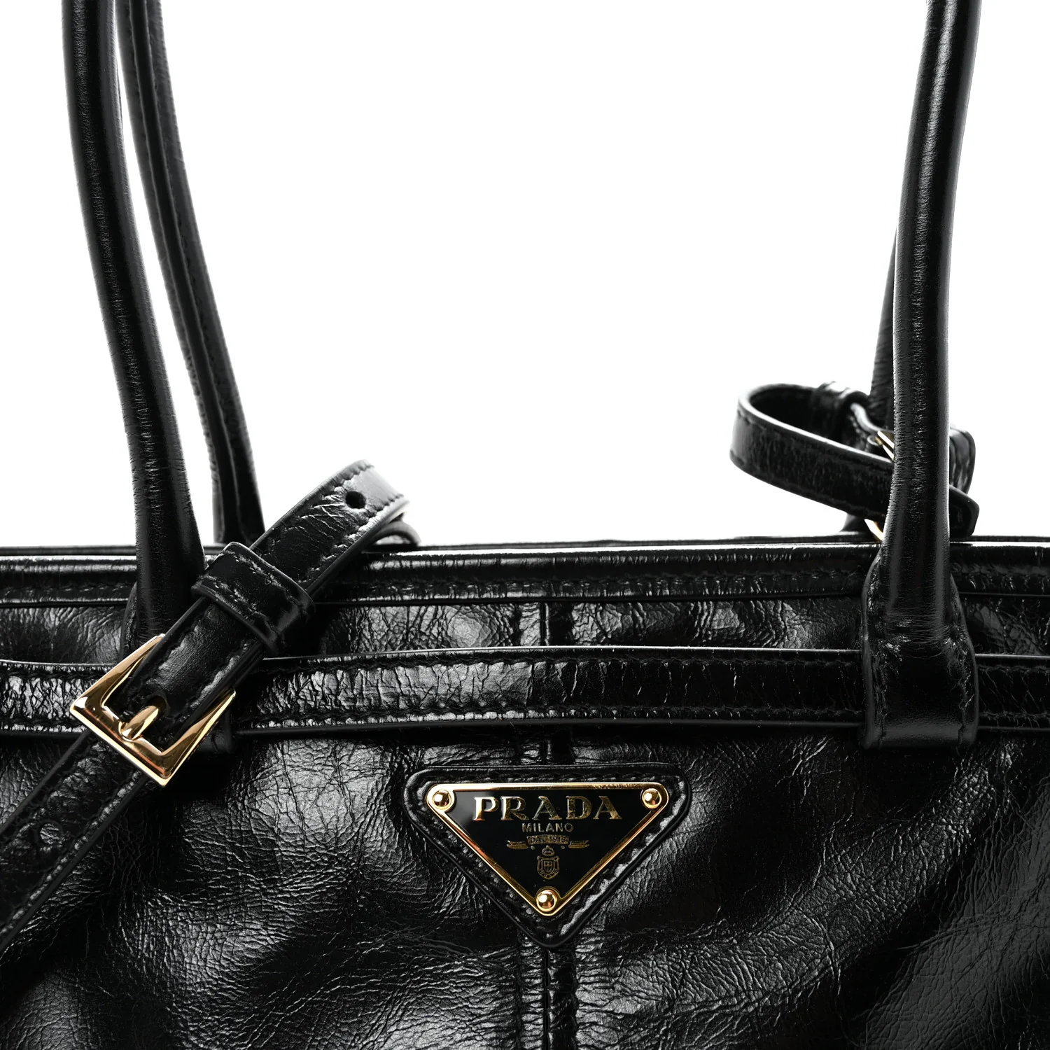 Glossy Calfskin Triangle Medium Bonnie Shoulder Bag Black - Image 7