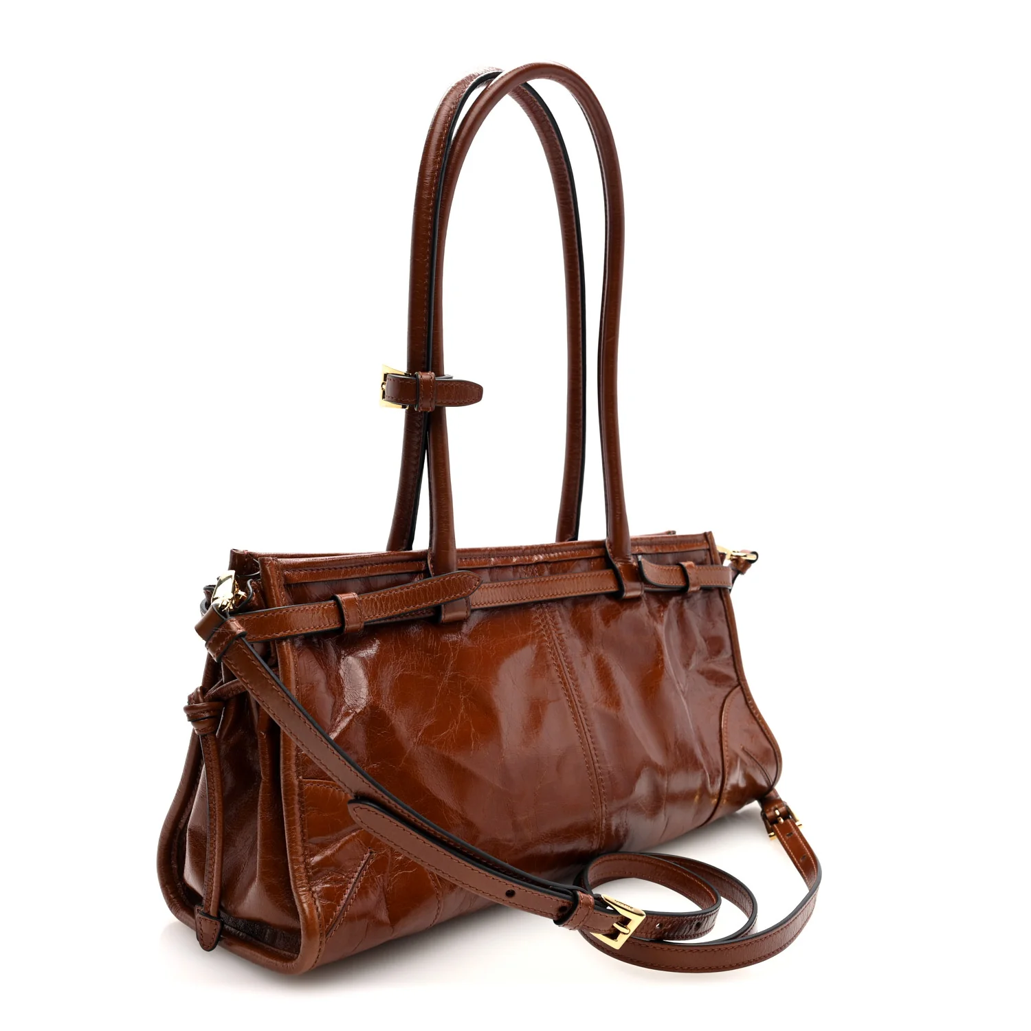 Glossy Calfskin Triangle Medium Bonnie Shoulder Bag Palisander - Image 3