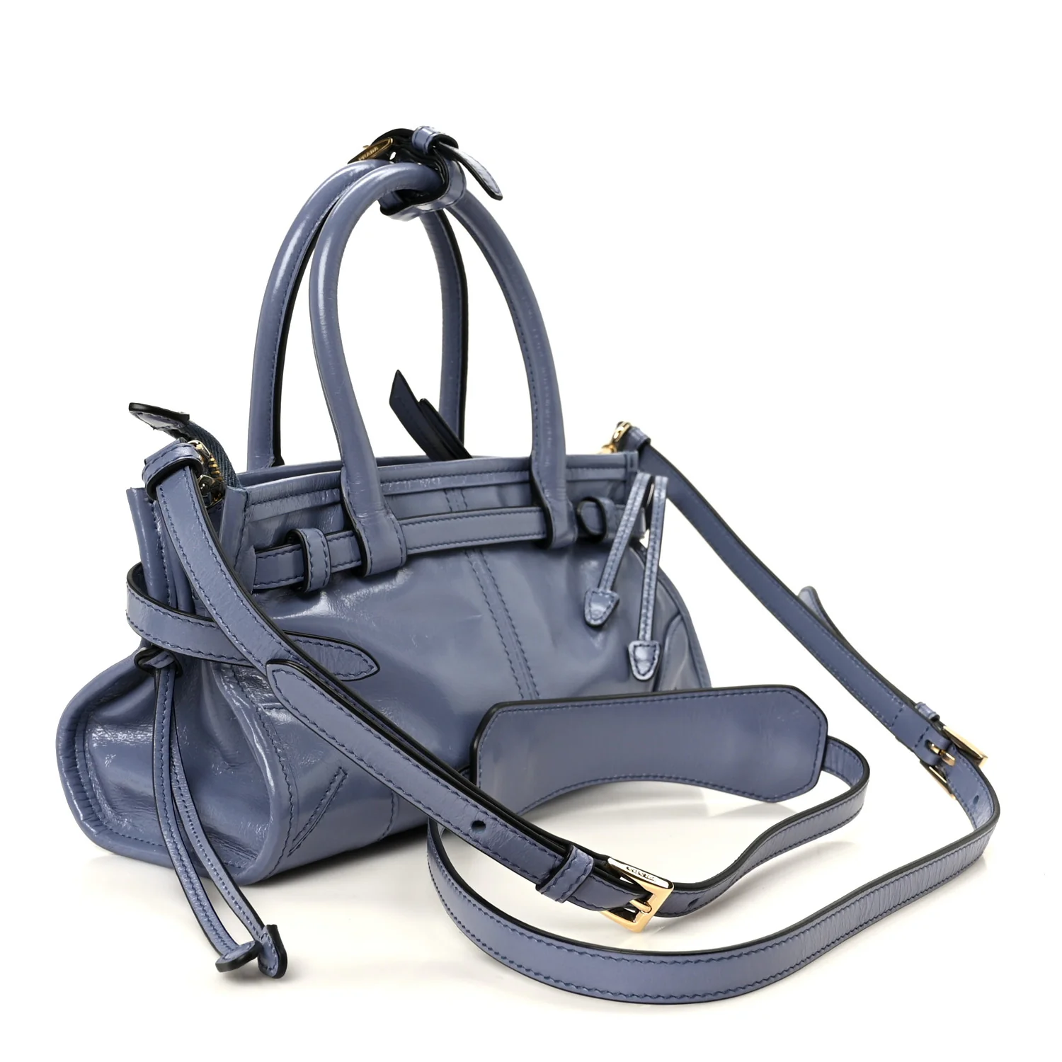 Glossy Calfskin Triangle Mini Bonnie Shoulder Bag Aviation Blue - Image 3