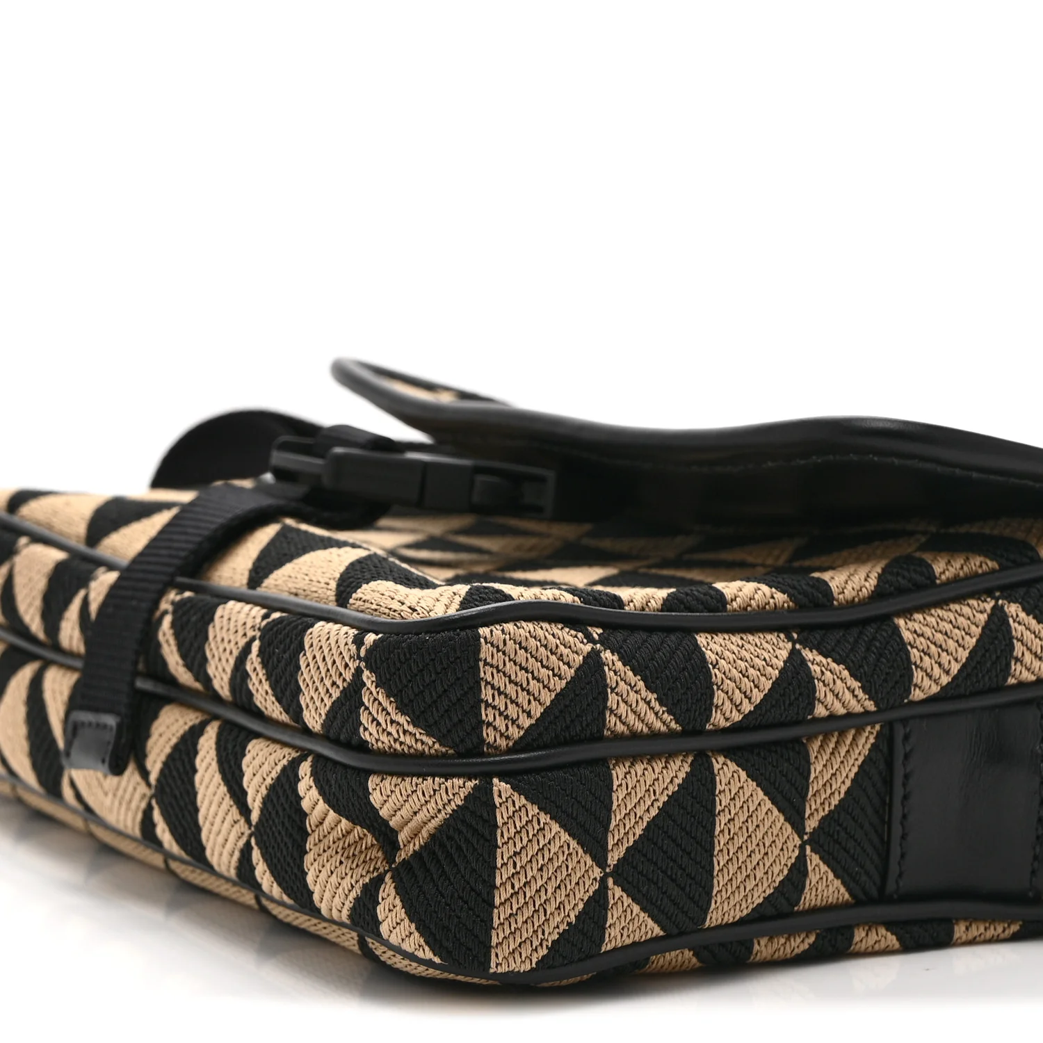 Jacquard Saffiano Triangolo Symbole Embroidered Pocket Single Snap Buckle Messenger Flap Bag  Black Corda - Image 10