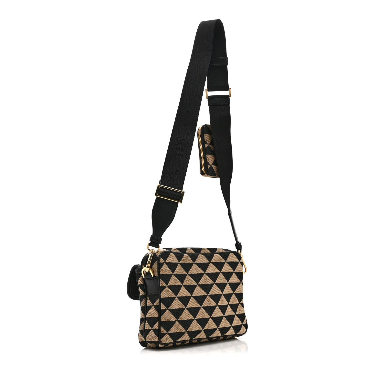 Jacquard Saffiano Triangolo Symbole Embroidered Pocket Single Snap Buckle Messenger Flap Bag  Black Corda - Image 3