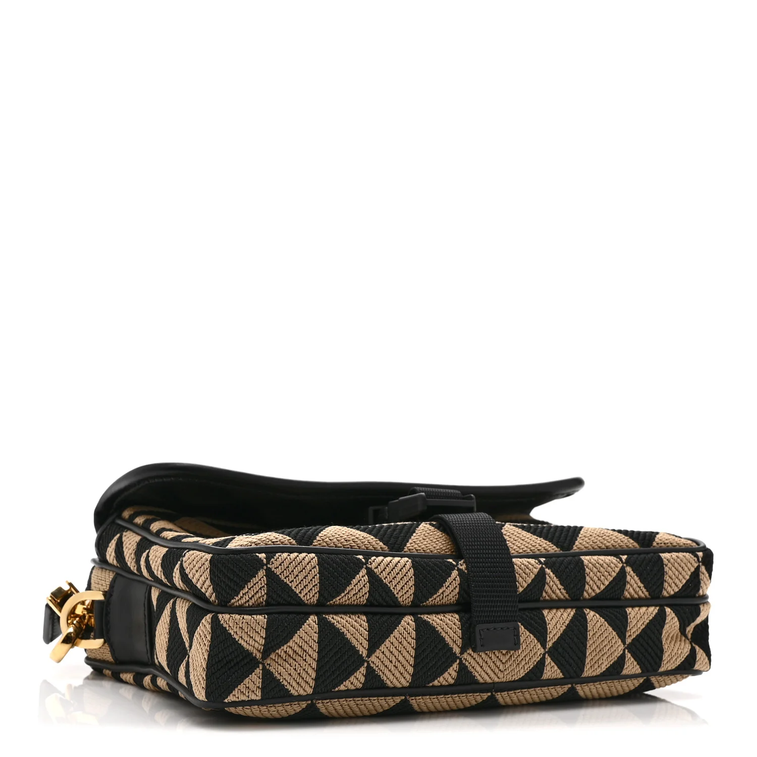 Jacquard Saffiano Triangolo Symbole Embroidered Pocket Single Snap Buckle Messenger Flap Bag  Black Corda - Image 4